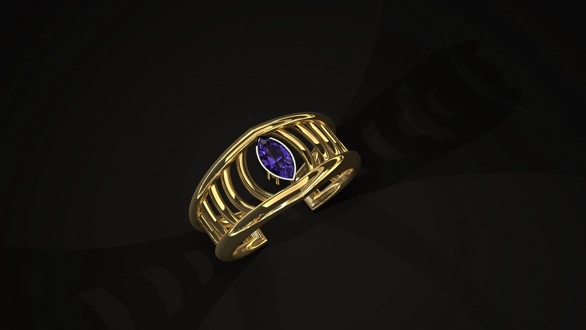 Bold Gold Cuff Bracelet with Tanzanite