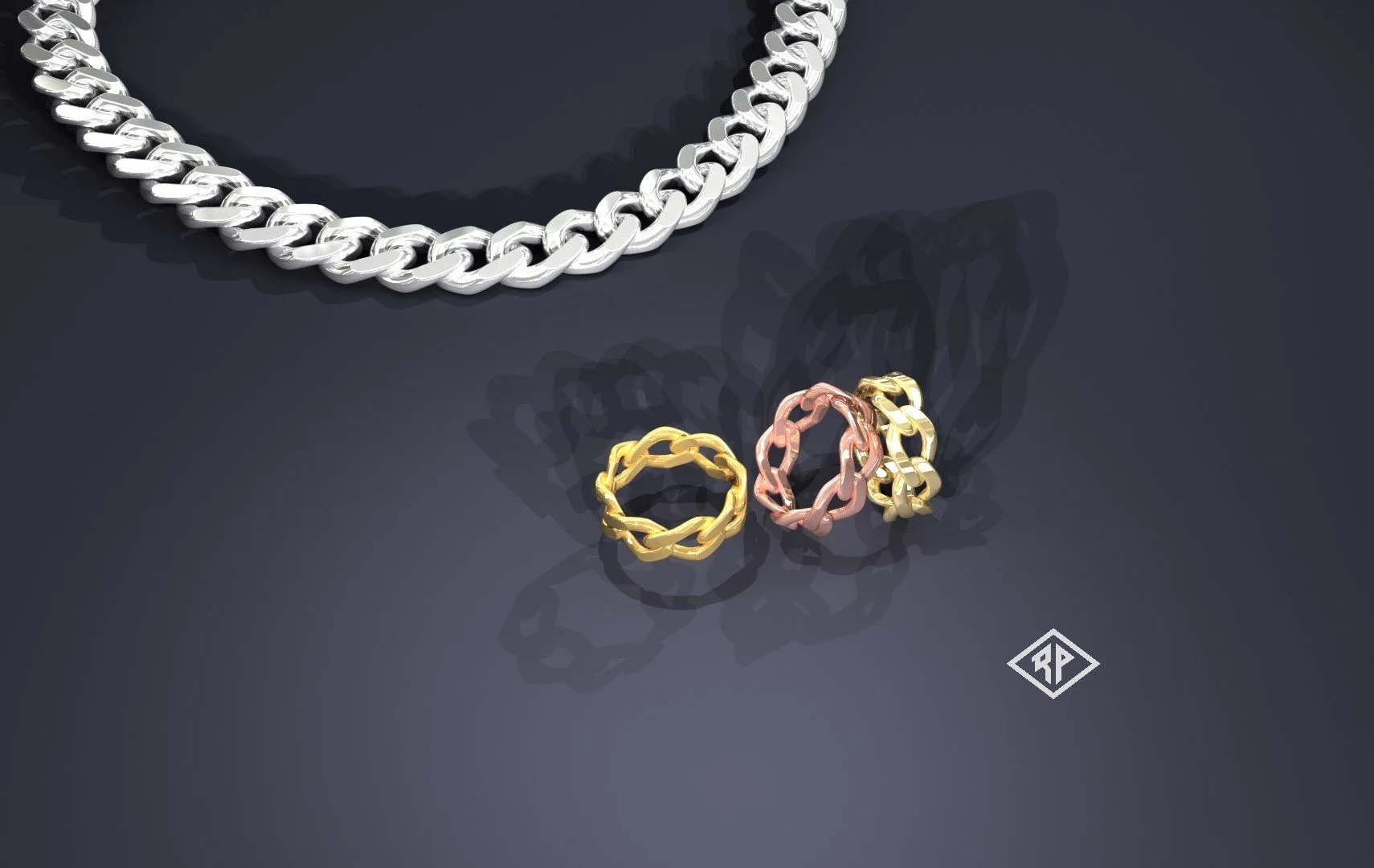 Yellow Gold and Rose Gold Cuban Chian Rings 