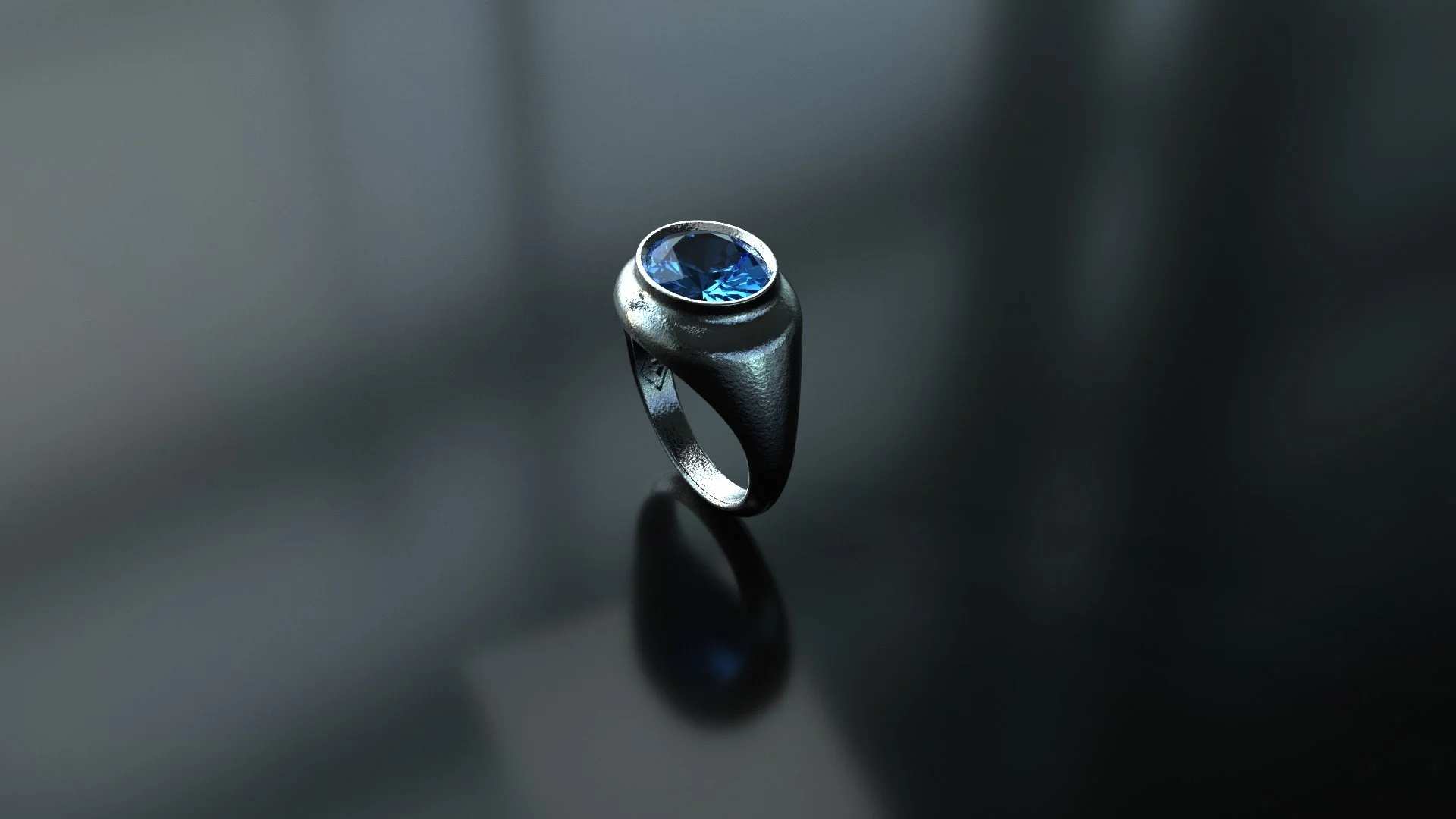 Hammered Sterling Ring with Blue Topaz