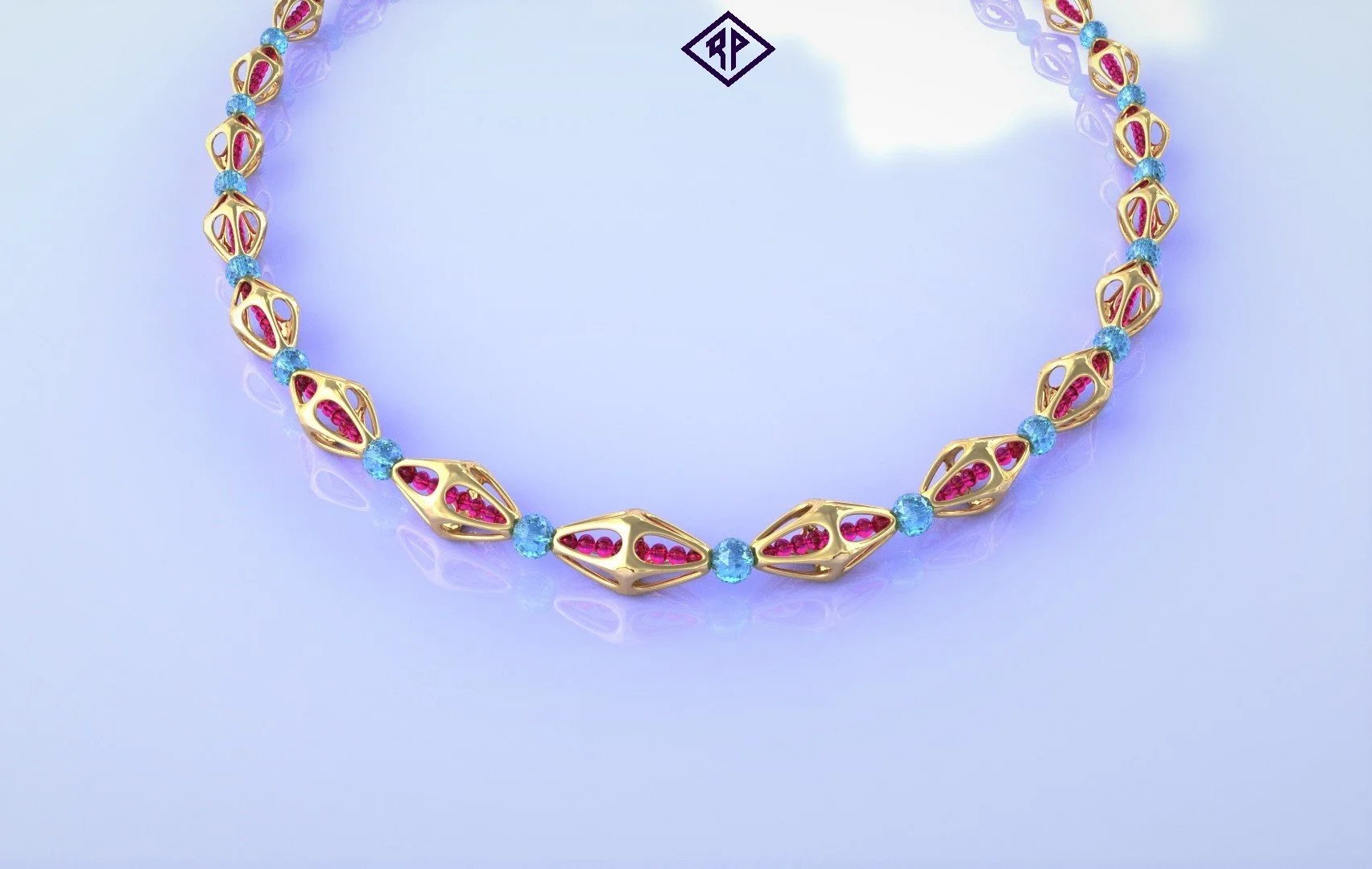 Rubies Encased in Gold and Accented by Aquamarine