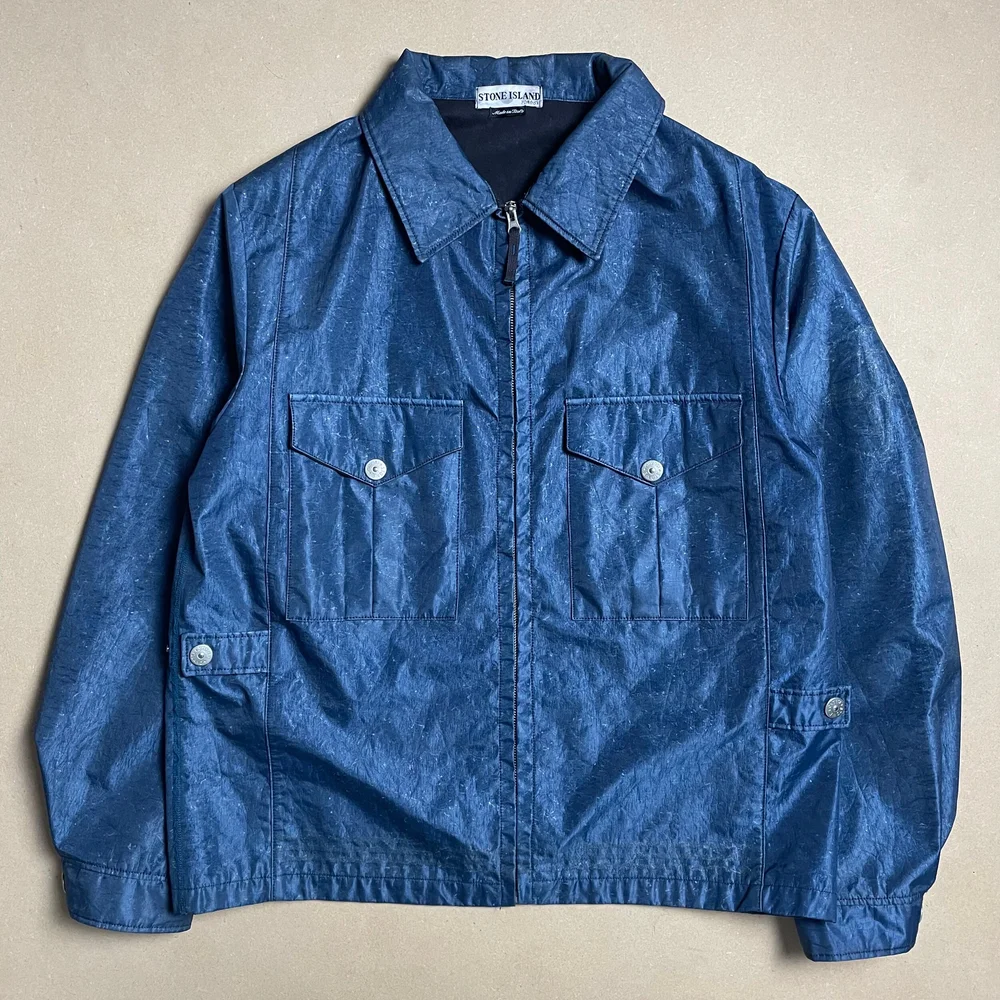 S/S 2002 Sapphire Blue Laminated Webbing 2 Biker Jacket — TELA FELLA
