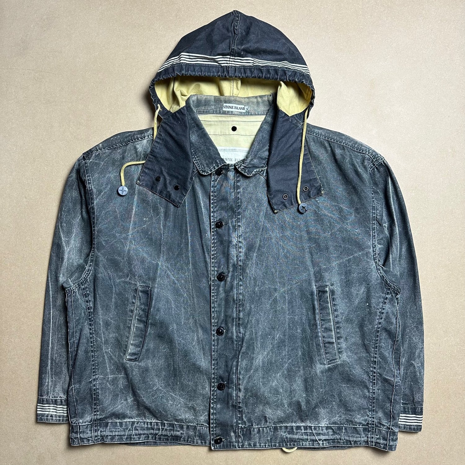 S/S 1986 Charcoal Grey Sail Cloth Marina Spell Out Hooded Coach