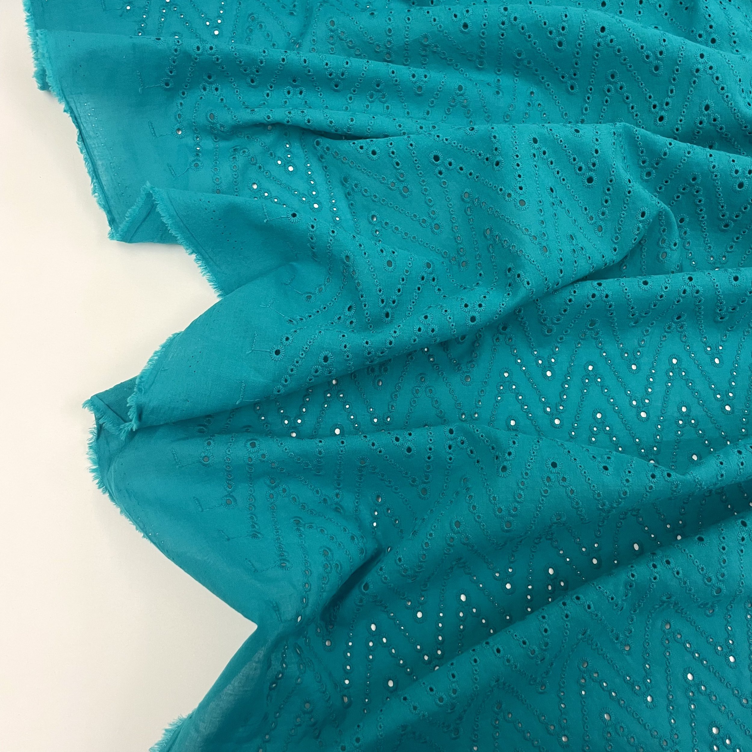 Hey Sew Sister - Chevron Eyelet Embroidered Cotton Fabric - Turquoise 3.jpeg