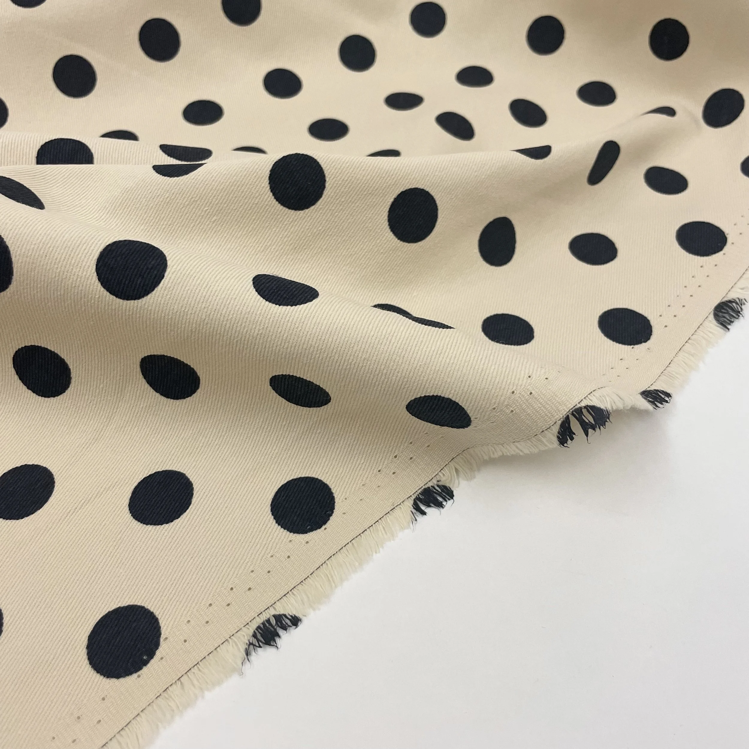 Hey Sew Sister - Polka Dot Print Cotton Twill - Navy on Cream - Dressmaking Fabric 2.jpeg