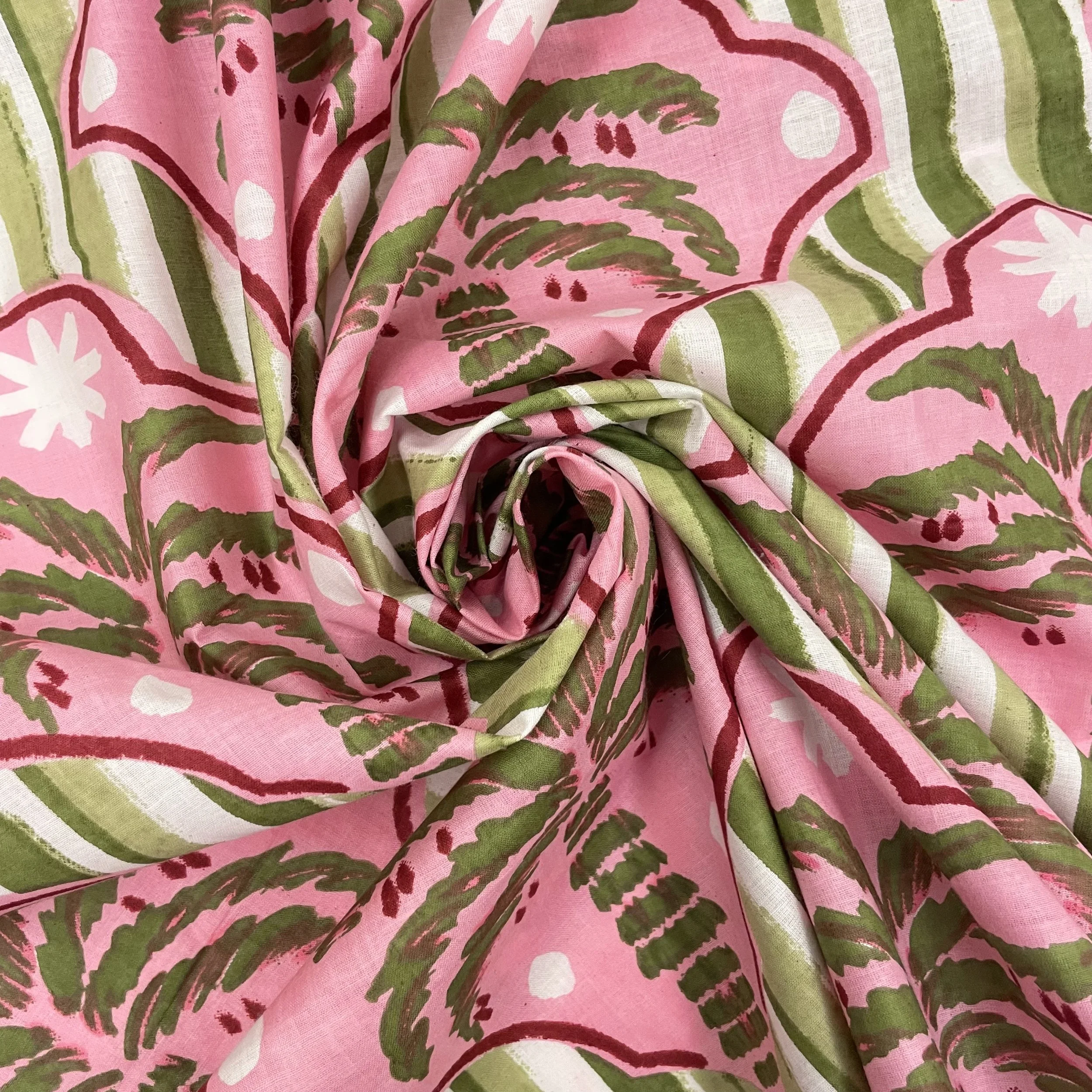 Hey Sew Sister - Palm Tree Stripe Cotton Screen Printed Fabric Green and Pink 4.jpeg