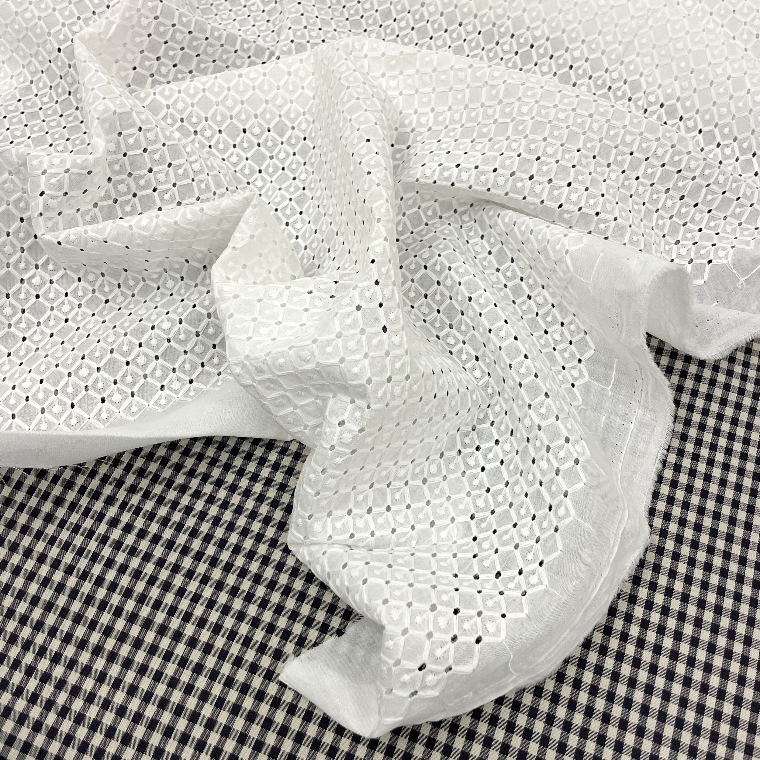 Hey Sew Sister - Petite Dot Grid Eyelet Embroidered Cotton Fabric For Sewing Dressmaking Ecru 1.jpeg