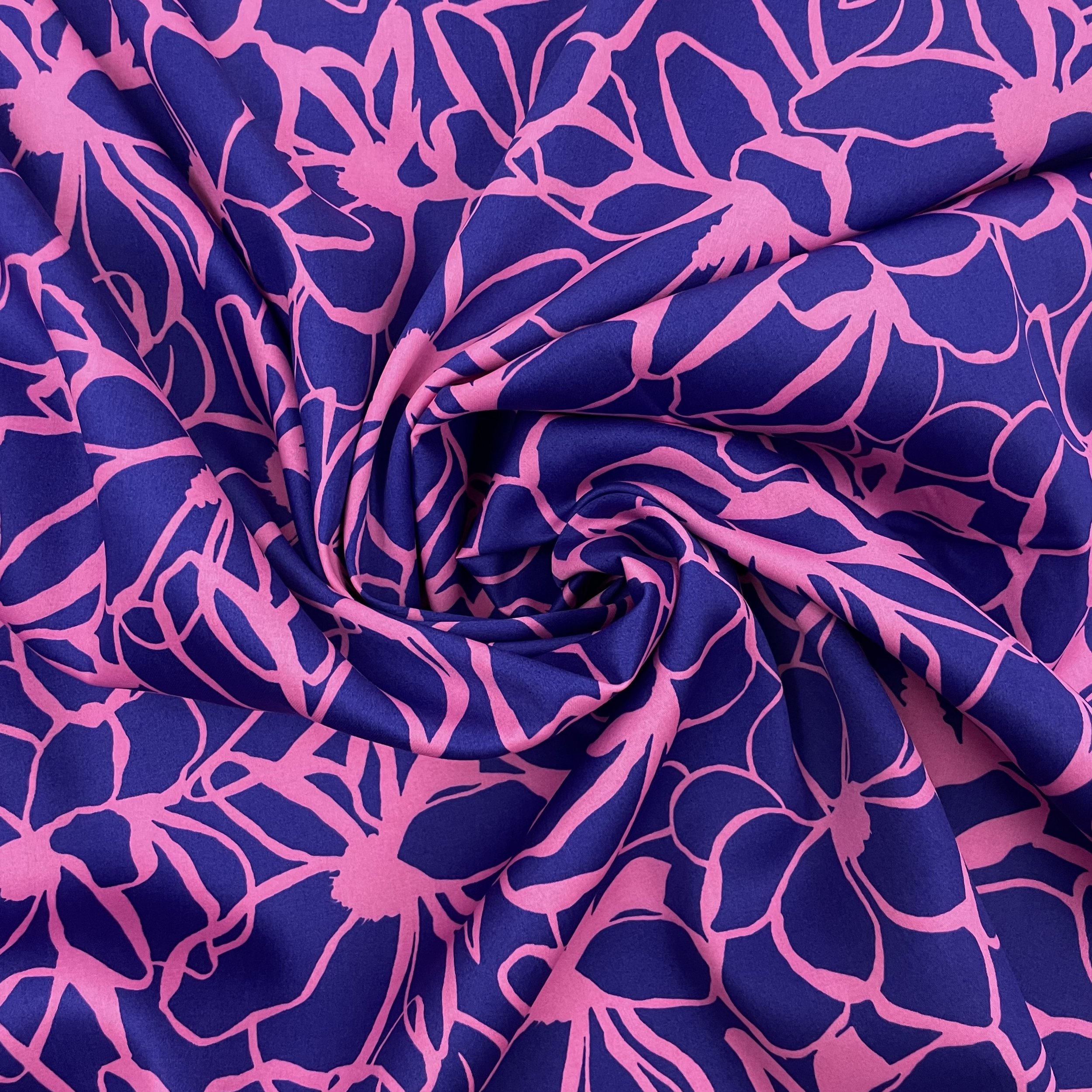 Hey Sew Sister - Nerida Hansen - Magnolia - Abstract Line Floral Print Cotton Satin Fabric - Royal Blue and Pink 3.jpeg
