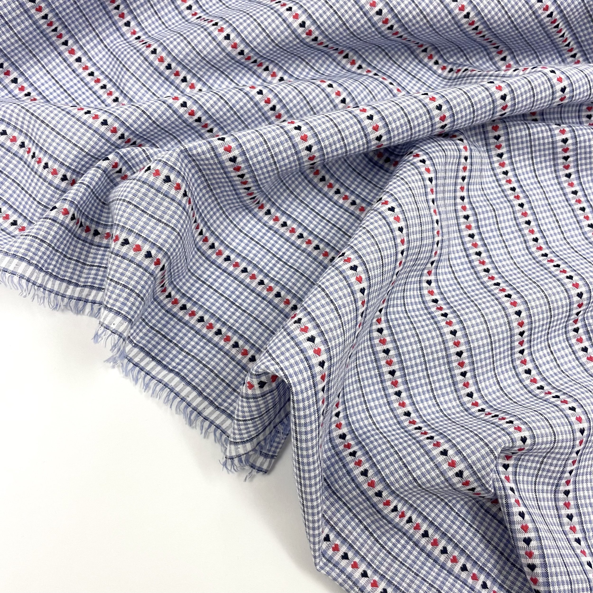Hey Sew Sister - Tiny Hearts Yarn Dyed Light Blue Gingham Cotton Fabric 3.jpeg