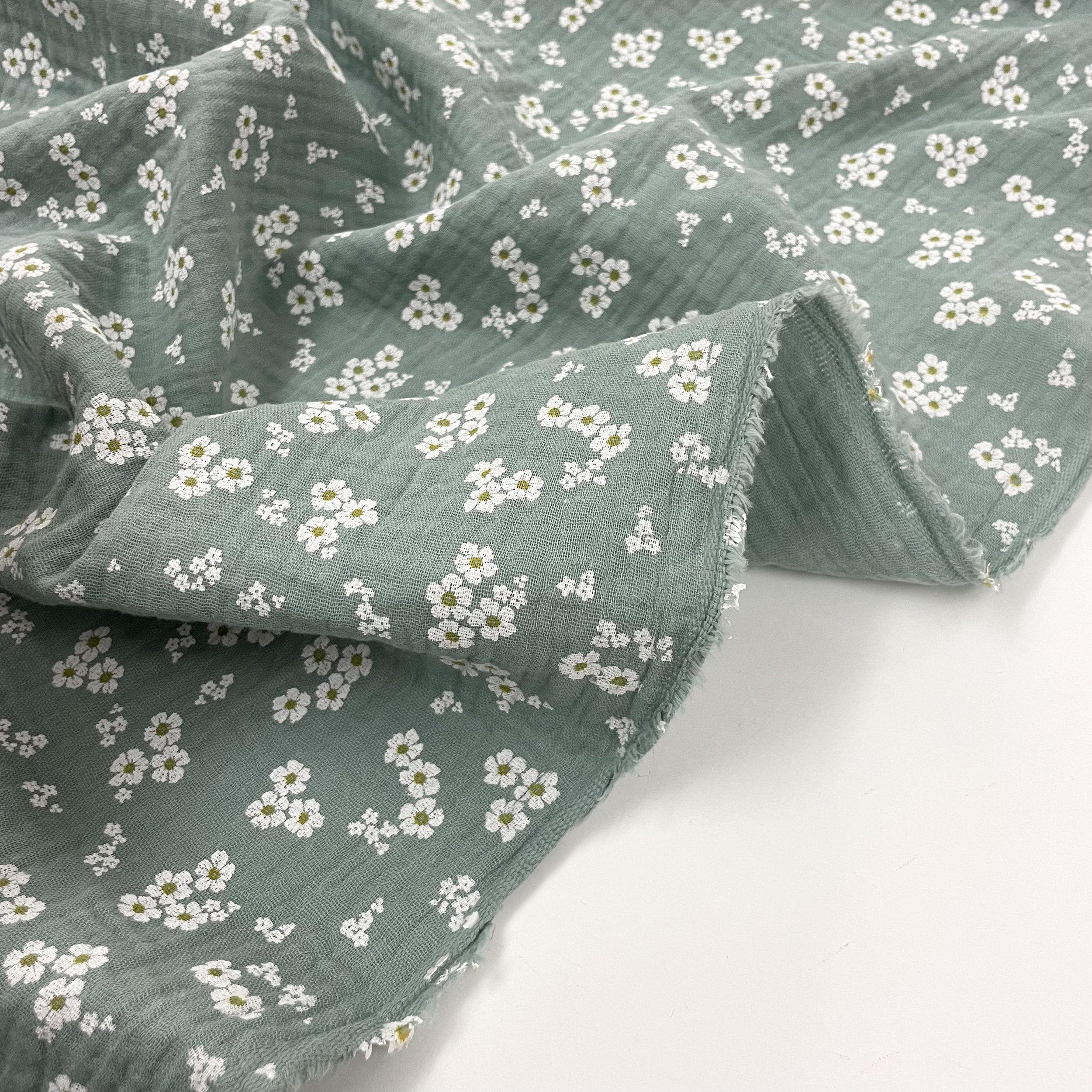 Hey Sew Sister - Ditsy floral Print - Antique Blue Cotton Double Gauze Fabric.jpeg