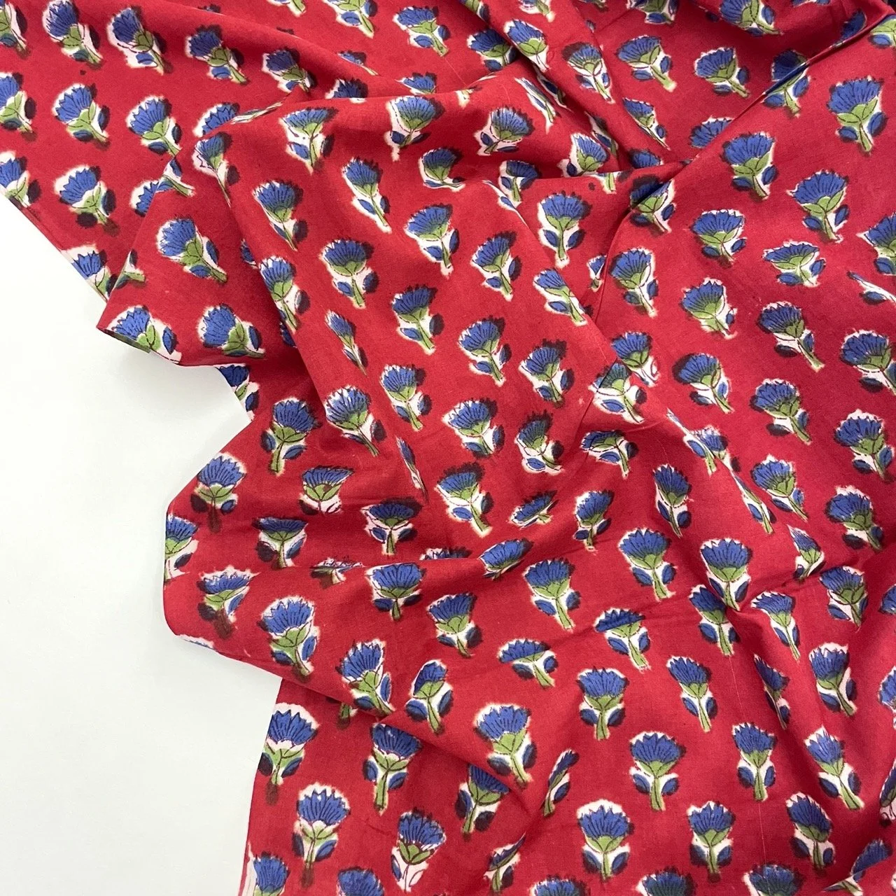 Hey Sew Sister - Mimi - Bagru Block Print - Floral Print Lightweight Organic Cotton For Sewing - Blue and Red 2.jpeg