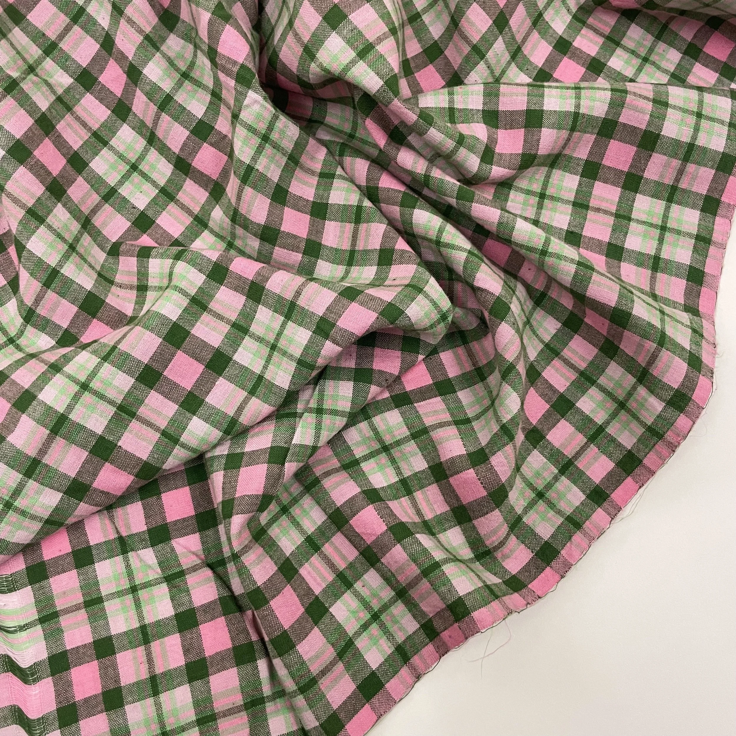 Hey Sew Sister - Lu - Green and Pink Plaid Check Handwoven Handloom Cotton Fabric 2.jpeg