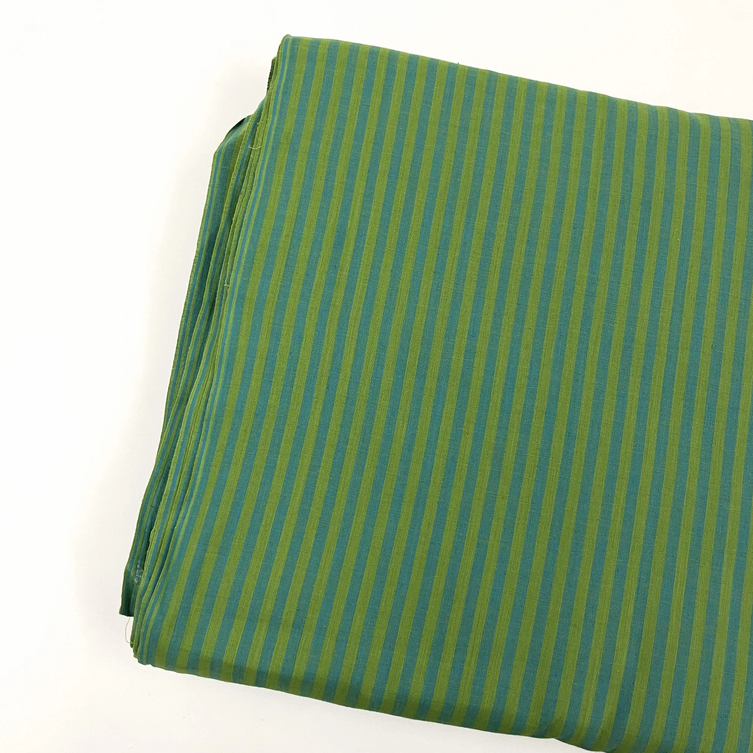 Hey Sew Sister - Indian Handloom Yarn Dyed Cotton Stripe Fabric - Green and Blue 1.jpeg