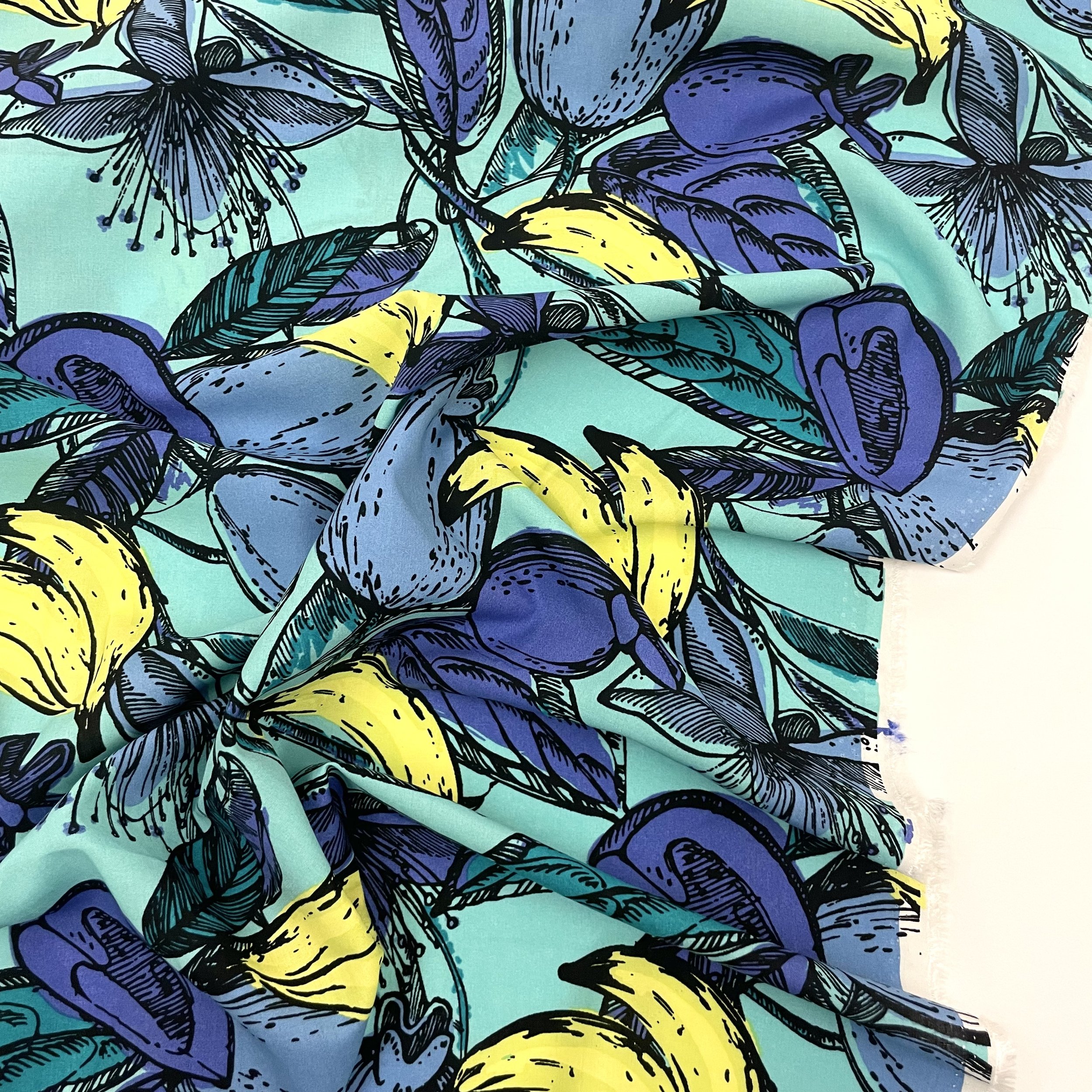 Hey Sew Sister - Tropical Fruits Print Rayon Voile Fabric - Cyan 2.jpeg