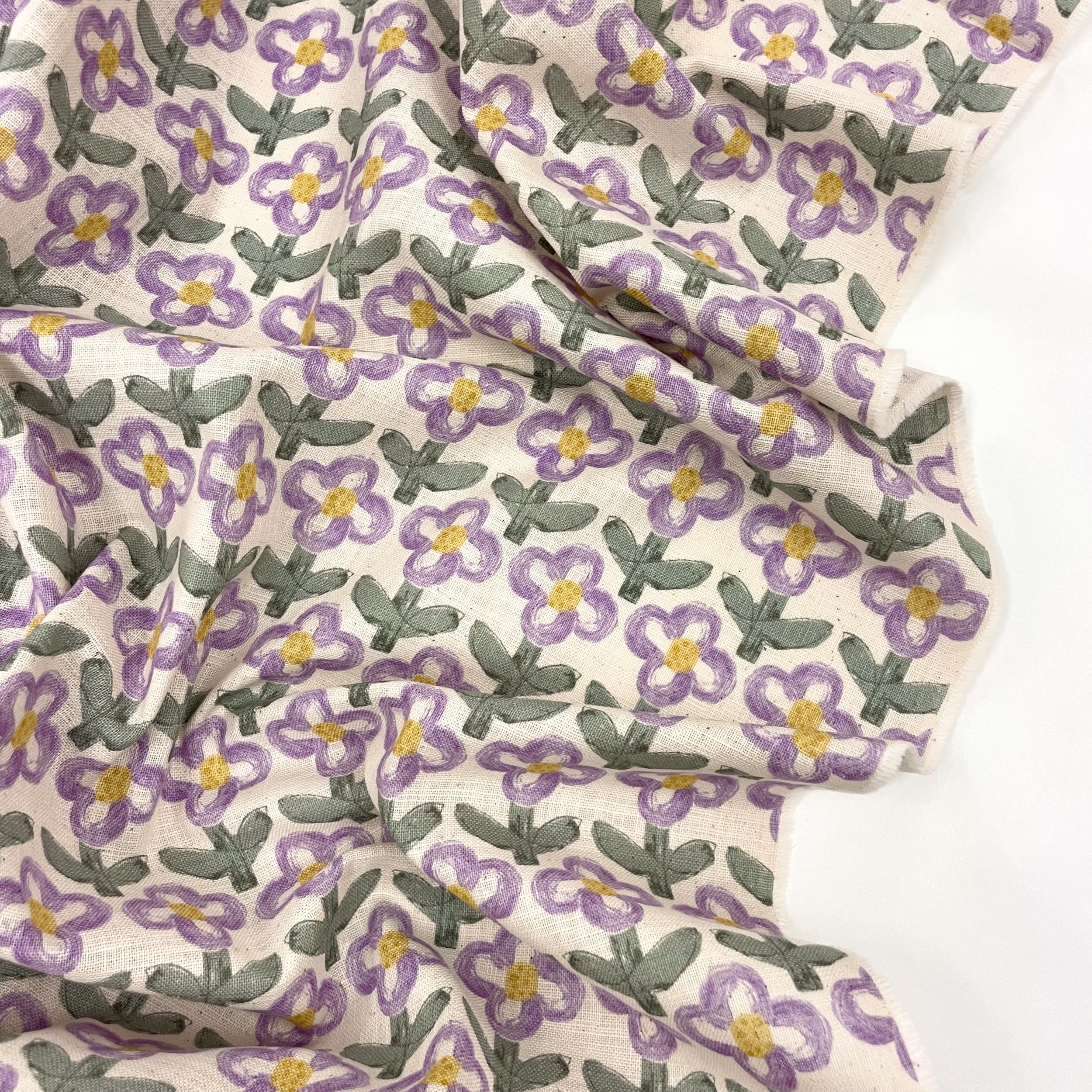 Hey Sew Sister - Sevenberry Japan - Nobana Hanako - Cute Flower Print Loose Weave Cotton Fabric - Lilac on Natural 2.jpeg