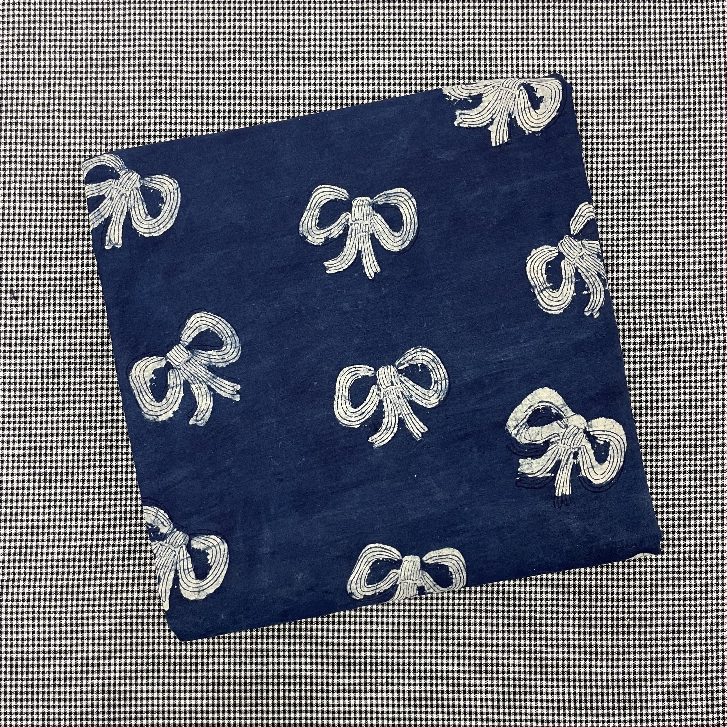 Hey Sew Sister x Fluid + Drape BOWIE - Bow Print Block Print Organic Cotton Fabric Indigo Dyed 1.jpeg