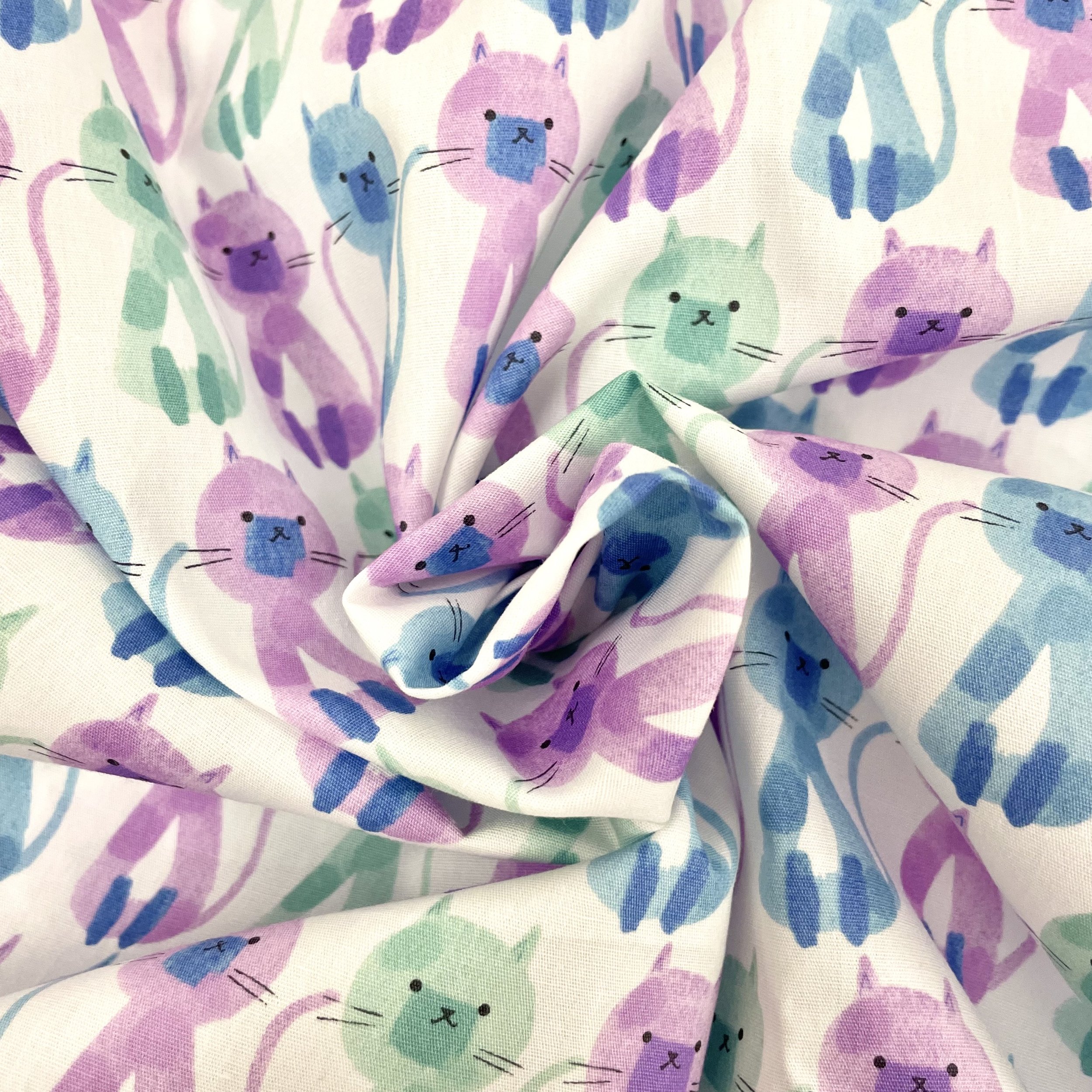 Sevenberry - Cats Cotton Fabric - Pastel Cats Fabric - 3.jpeg