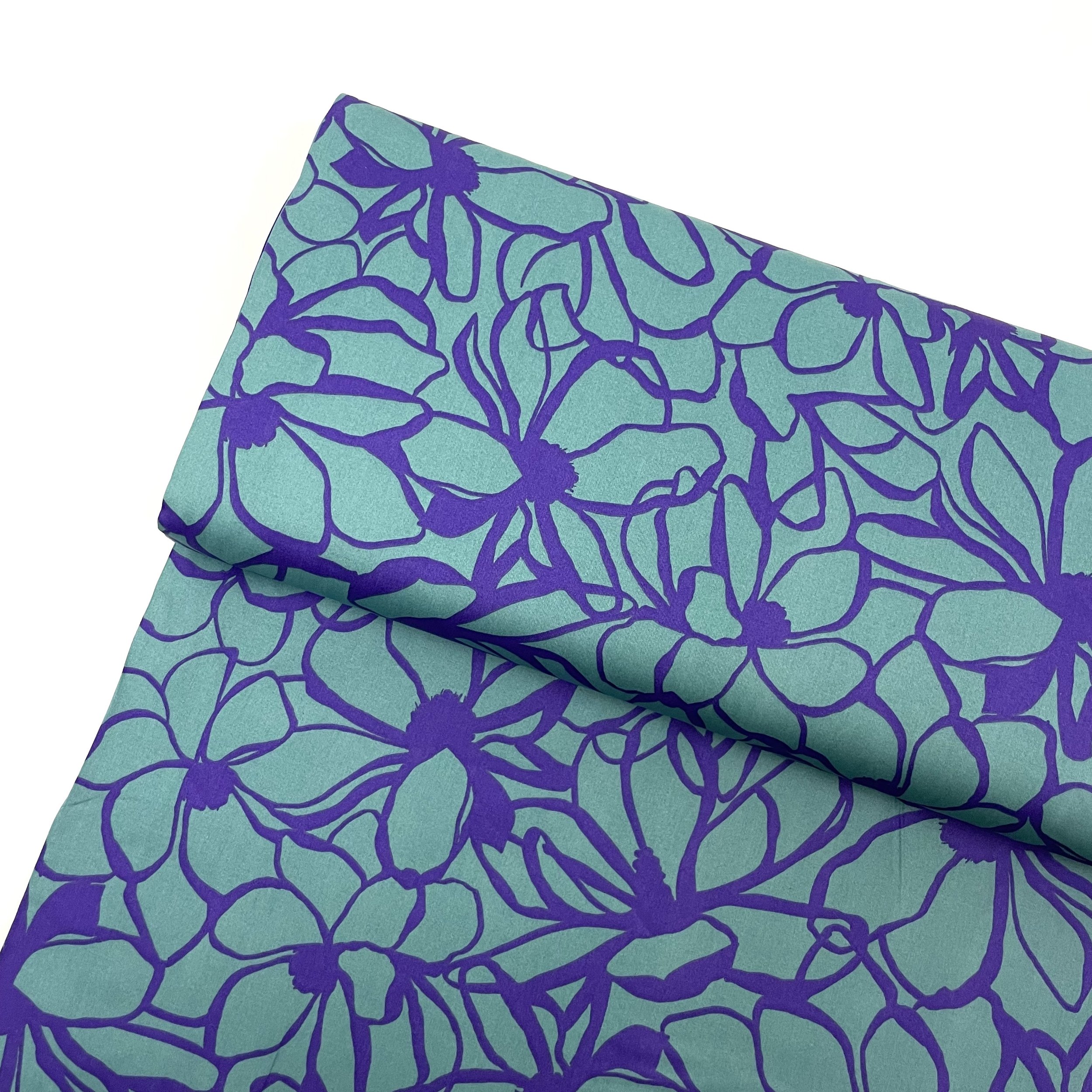 Hey Sew Sister - Nerida Hansen - Magnolia - Abstract Line Floral Print Cotton Satin Fabric - Seafoam Green and Purple 1.jpeg