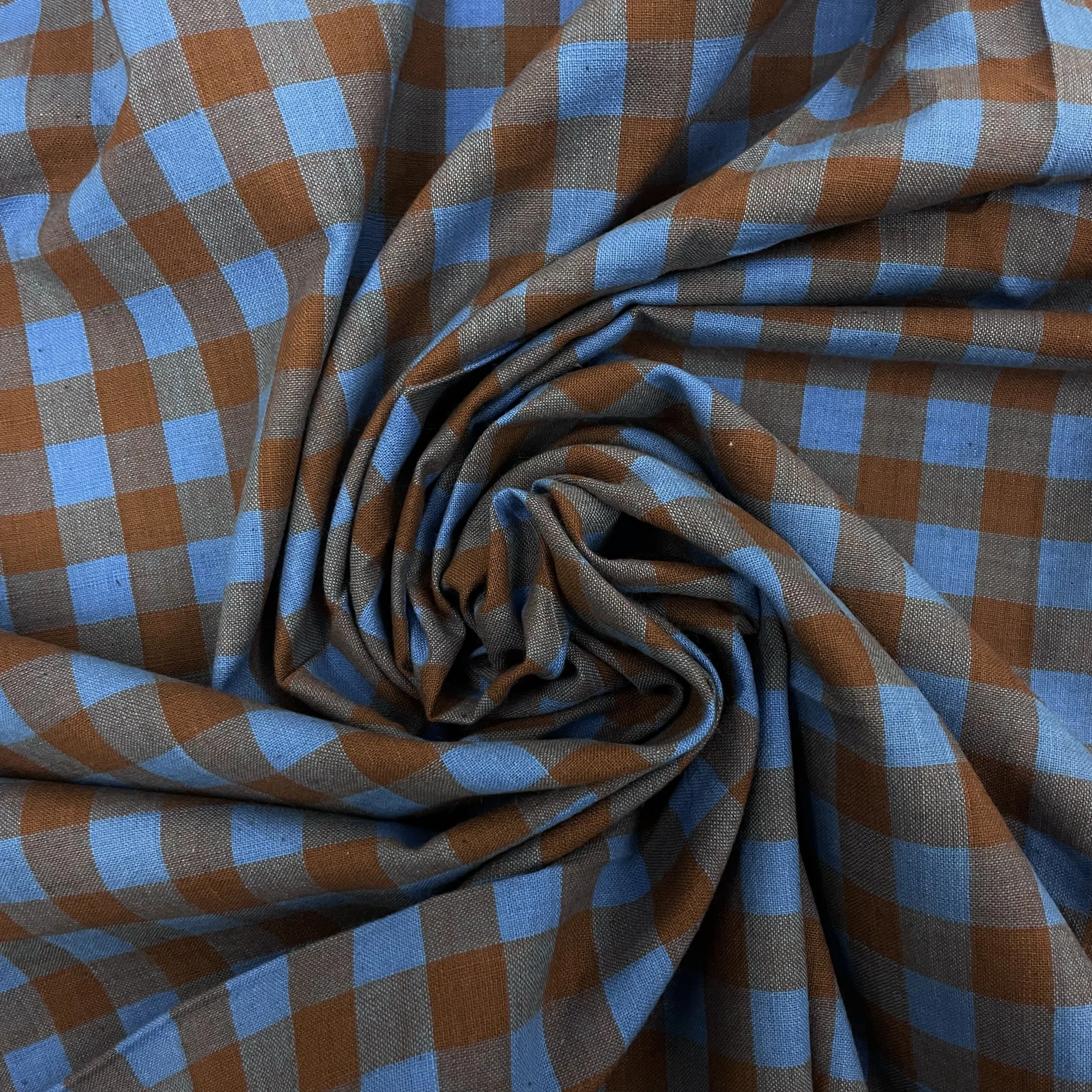 Hey Sew Sister - Handloom Hand Woven Yarn Dyed Cotton Fabric Check Plaid GIngham Stripe - Blue and Brown - Kenmore 3.jpeg