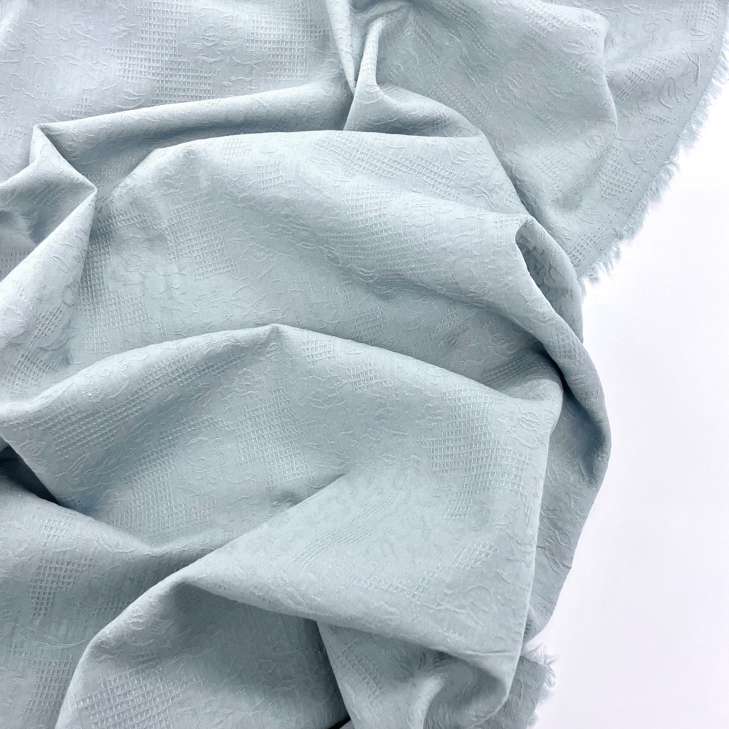 Hey Sew Sister - Floral Waffle Jacquard Cotton Fabric - Powder Blue 3.jpeg
