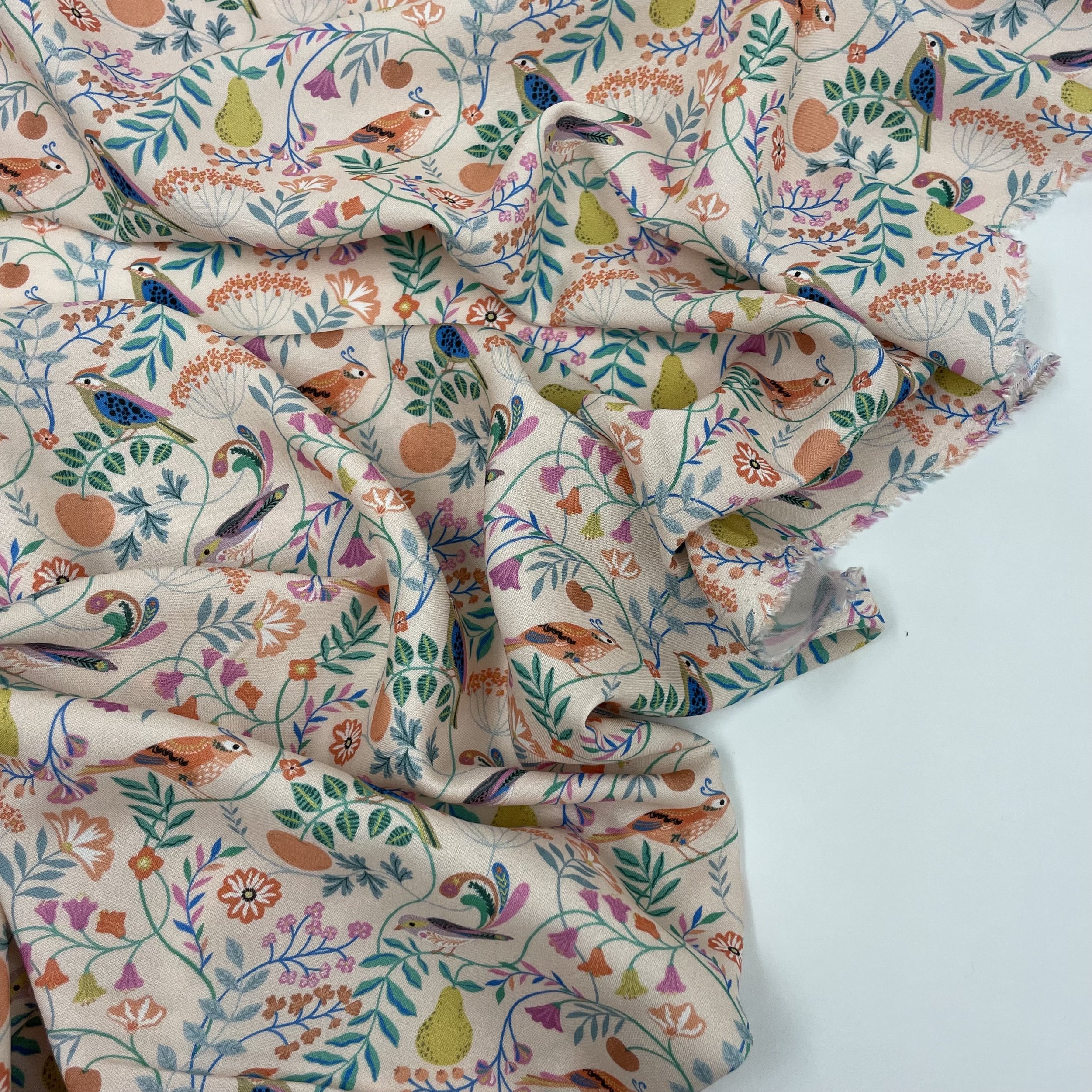 Hey Sew Sister - Dashwood Songbird Rayon in Pale Pink by Bethan Janine - Rayon Viscose Bird Fabric 2.jpeg