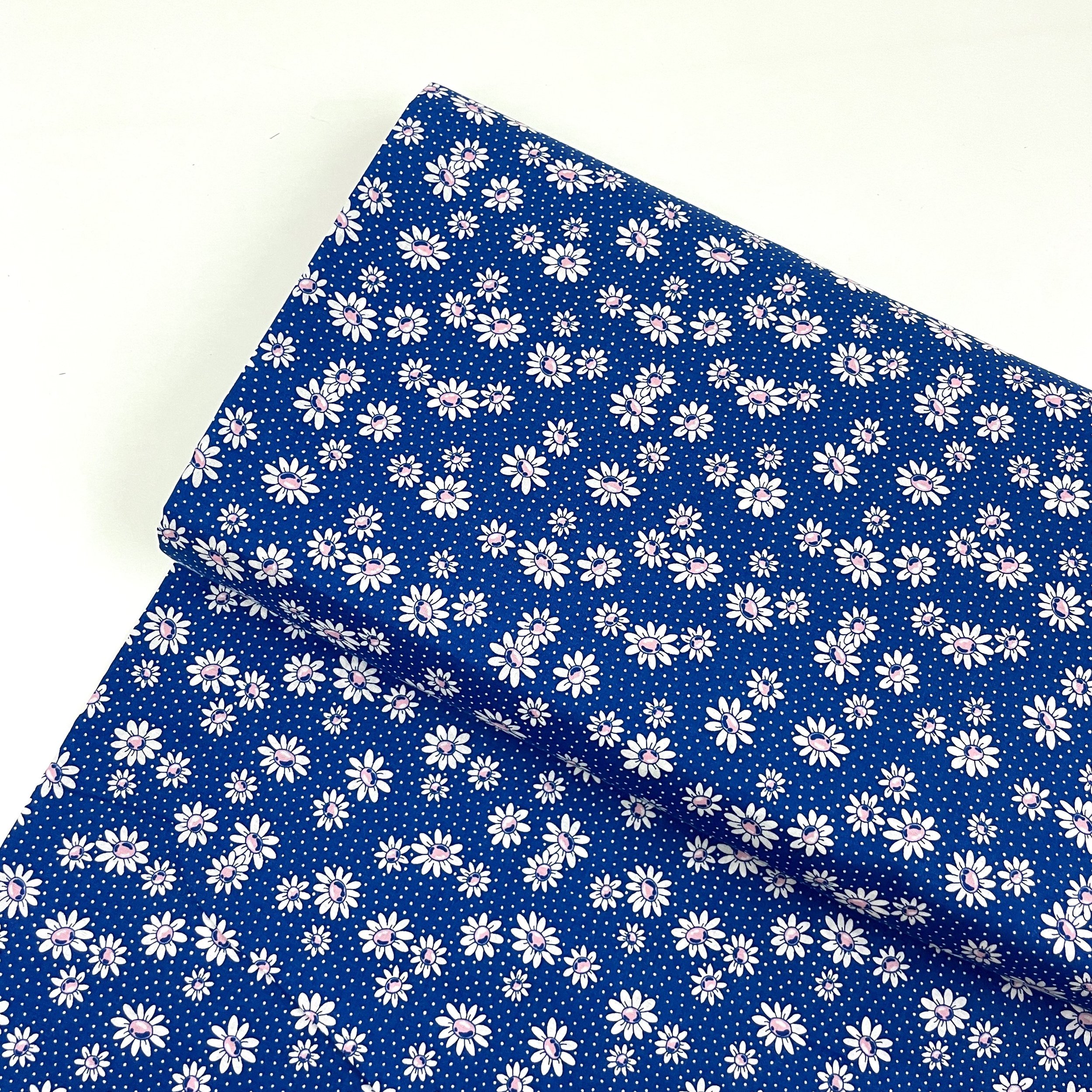 Hey Sew Sister - Handiworks Made in Japan - Margaret Floral Daisy Print Cotton Fabric Blue 1.jpeg