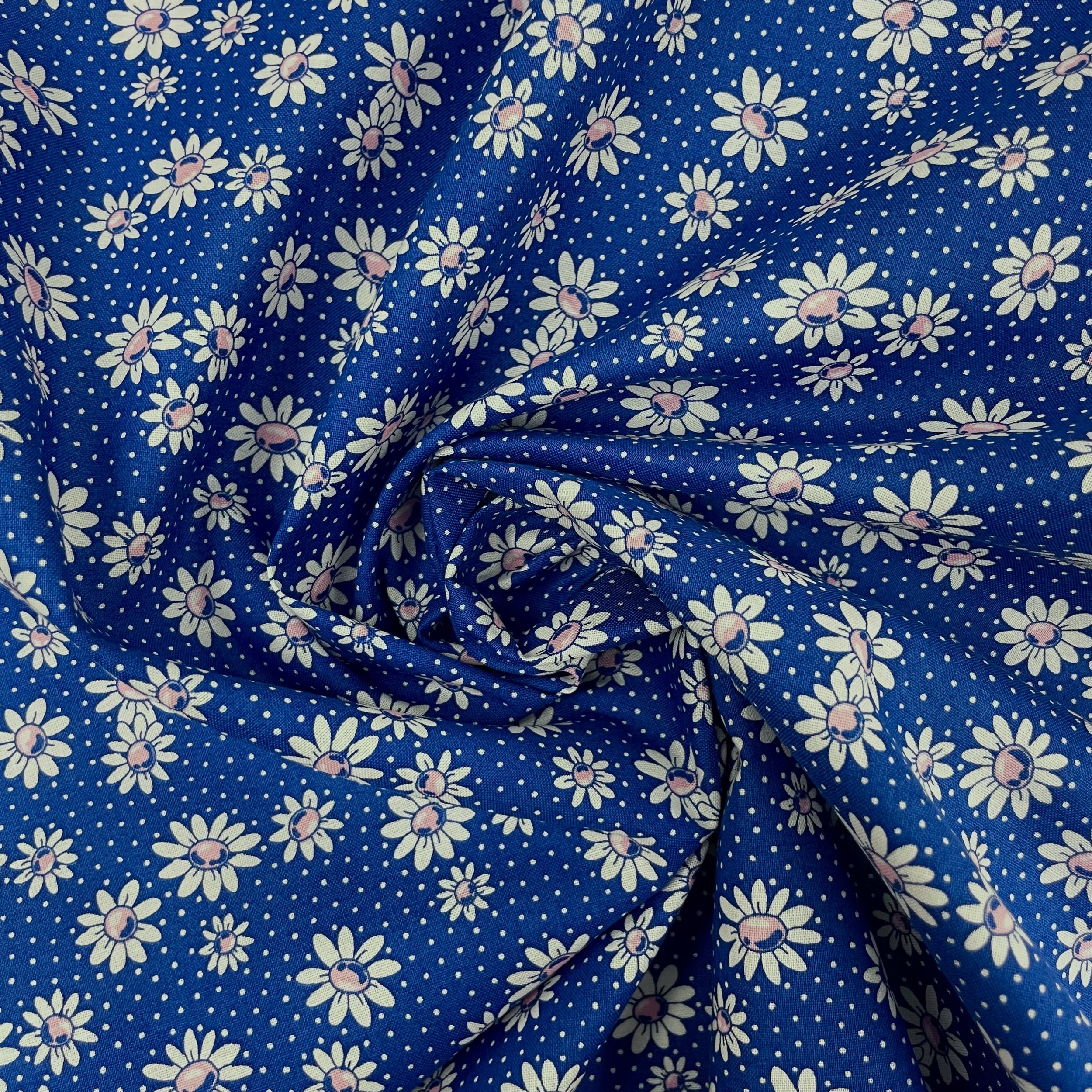 Hey Sew Sister - Handiworks Made in Japan - Margaret Floral Daisy Print Cotton Fabric Blue 3.jpeg