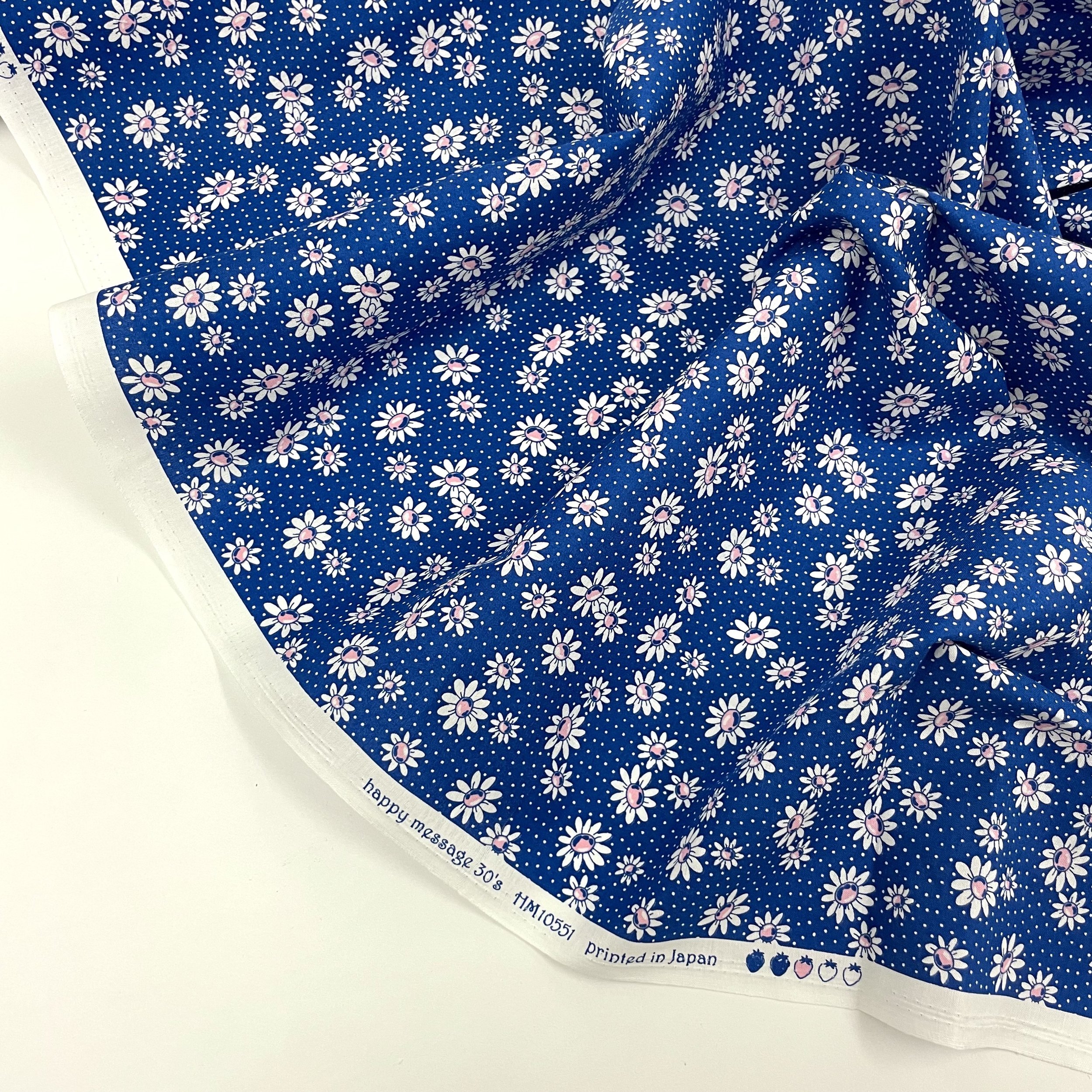 Hey Sew Sister - Handiworks Made in Japan - Margaret Floral Daisy Print Cotton Fabric Blue 2.jpeg