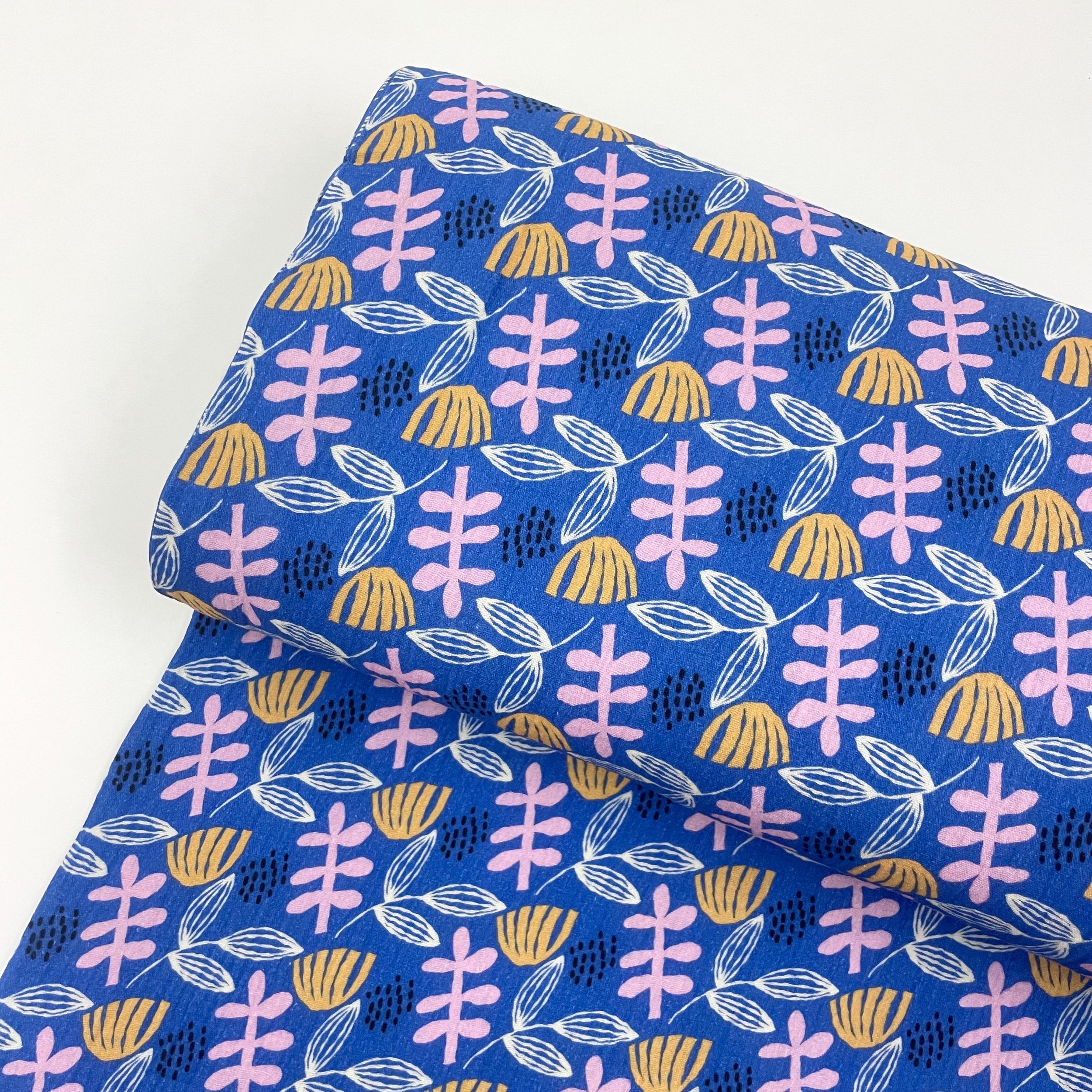 Hey Sew Sister - Lazy Daze - Blue Abstract Floral Print Cotton Double Gauze Fabric 1.jpeg