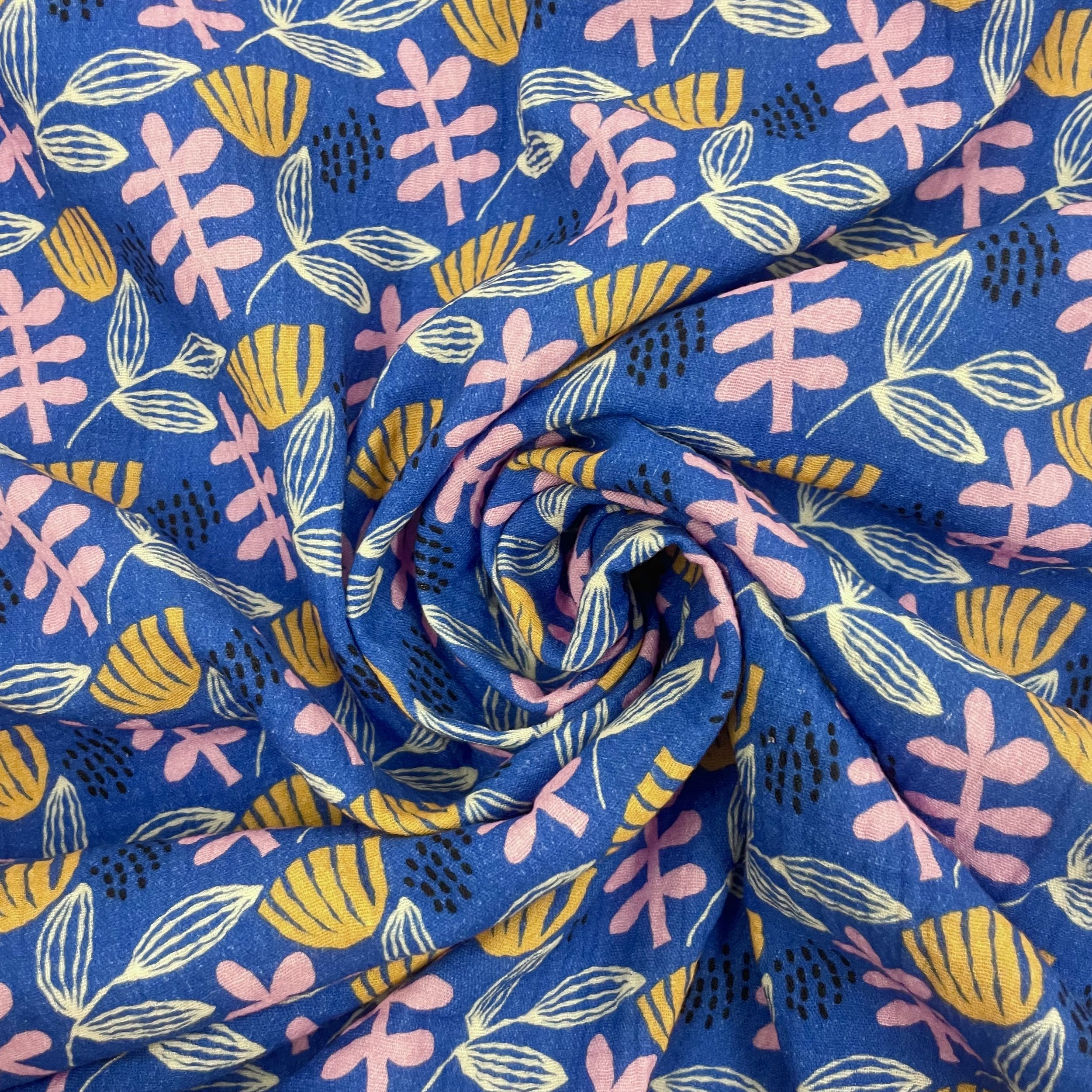 Hey Sew Sister - Lazy Daze - Blue Abstract Floral Print Cotton Double Gauze Fabric 3.jpeg