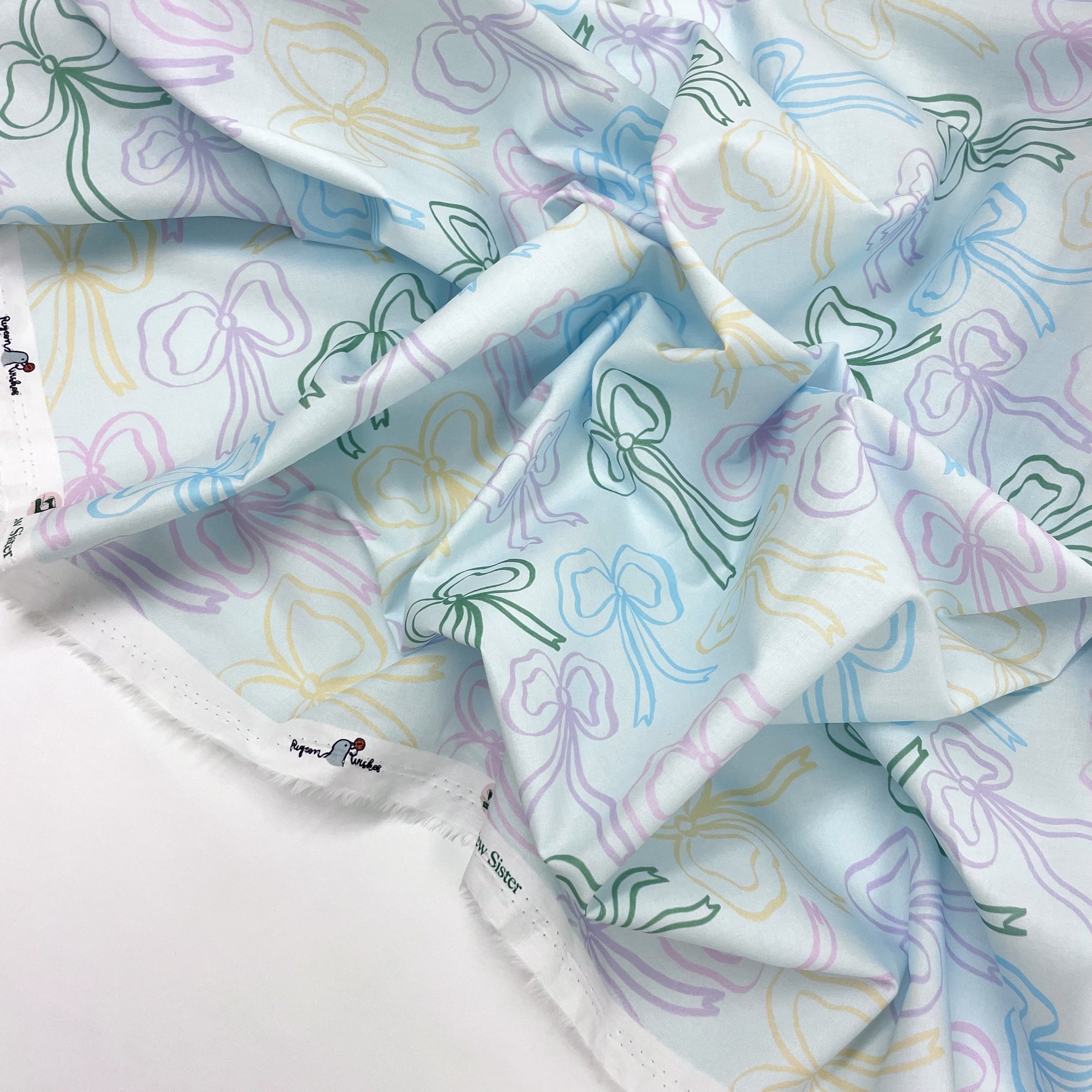 Hey Sew Sister - Hey Sew Sister x Pigeon Wishes - Put a Bow on It Collaboration Collection - Viola - Pastel Blue Multicoloured Bow Print Cotton Fabric 2.jpeg