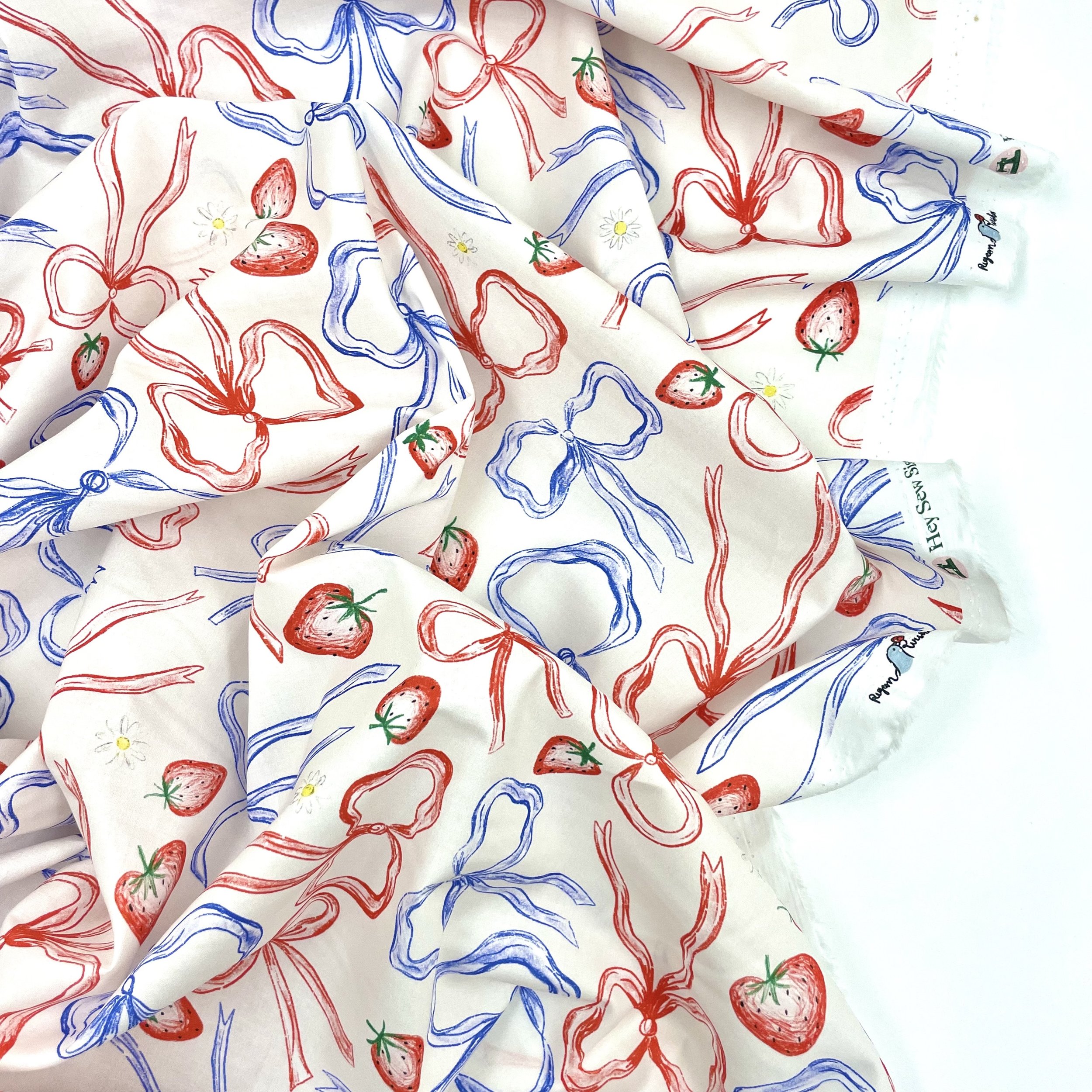 Hey Sew Sister - Hey Sew Sister x Pigeon Wishes - Put a Bow on It Collaboration Collection - Viola - Blue and Red Bow Print Cotton Fabric 2.jpeg