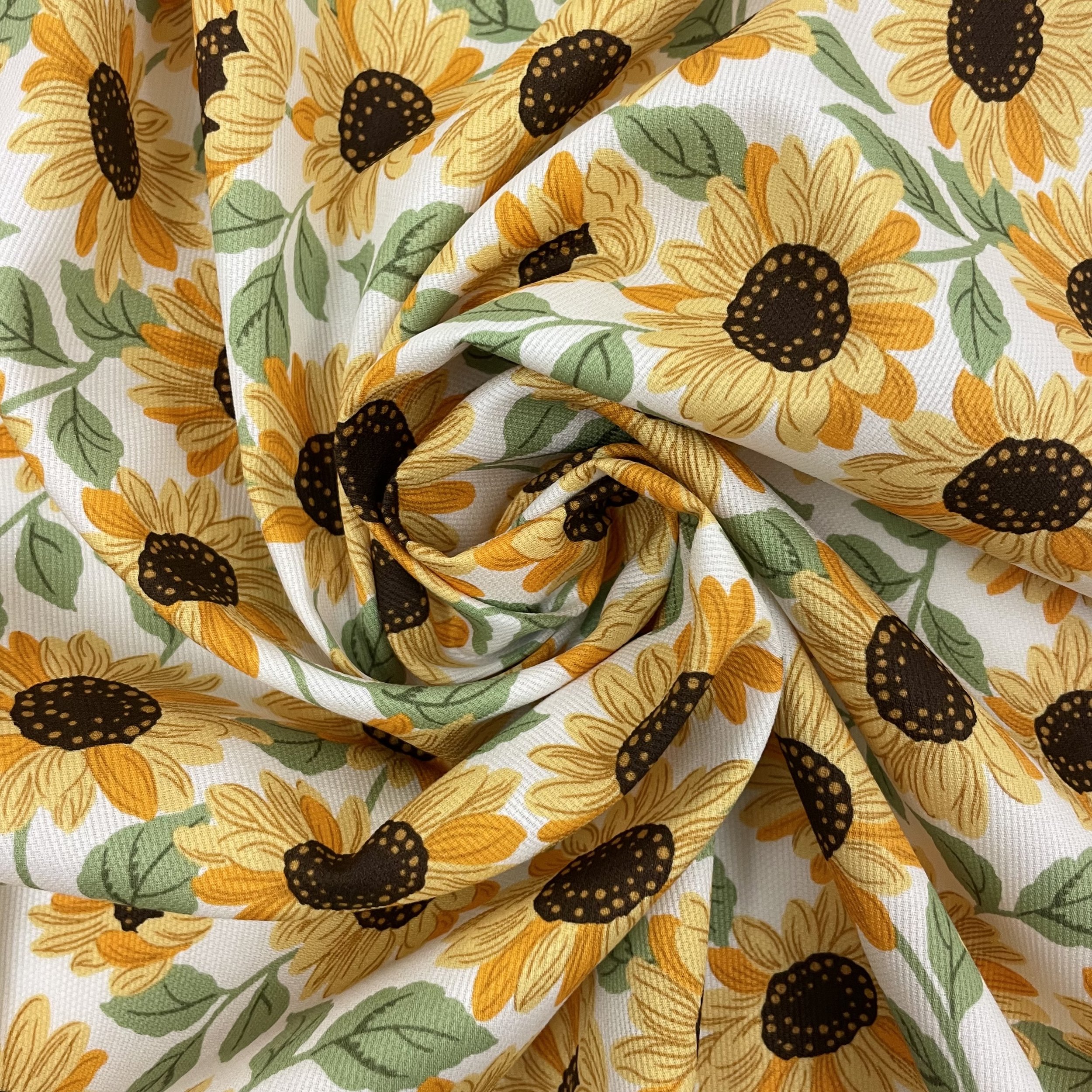 Hey Sew Sister - Sevenberry Japanese Fabrics - Wild Sunflowers - White and Yellow - Sunflower Print Cotton Pique Fabric 3.jpeg