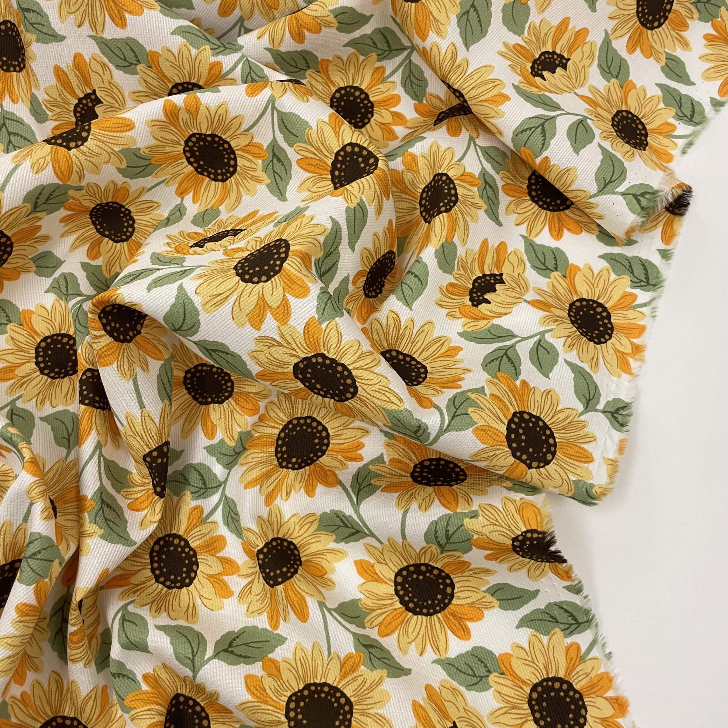 Hey Sew Sister - Sevenberry Japanese Fabrics - Wild Sunflowers - White and Yellow - Sunflower Print Cotton Pique Fabric 2.jpeg
