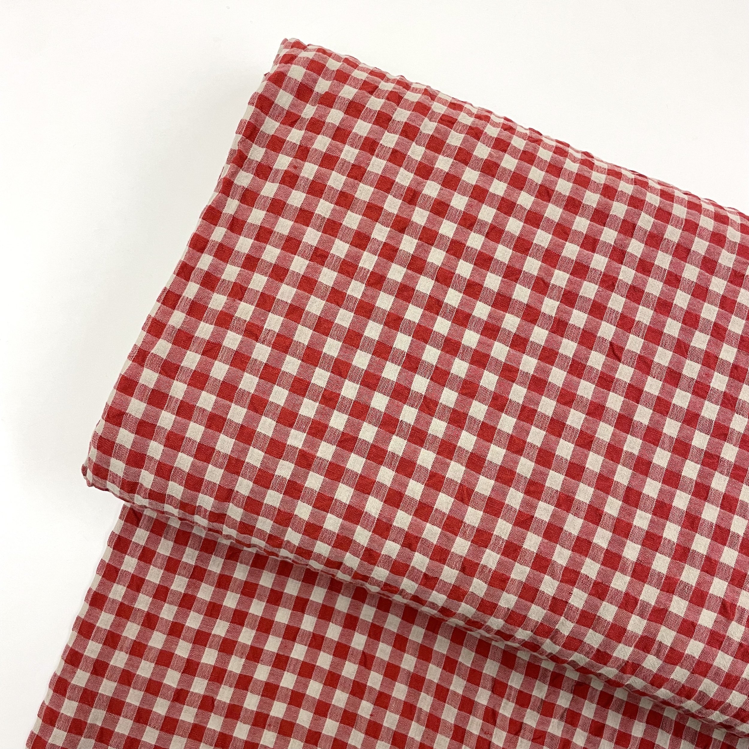 Hey Sew Sister - Strawberry Jam - Crinkly Yarn Dyed Linen Gingham Fabric 1.jpeg