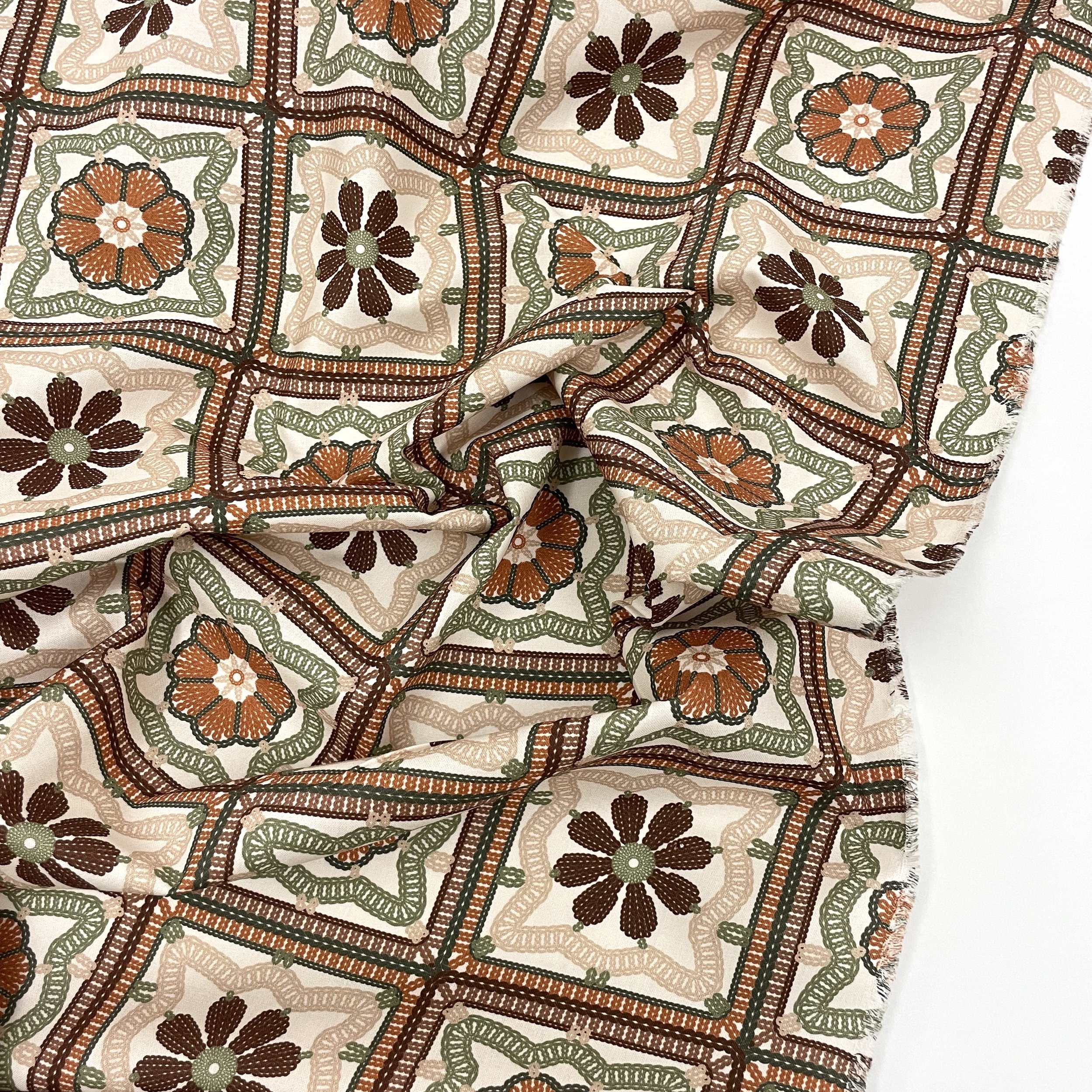 Hey Sew Sister - The Crafty Pie Autumn Winter Collection - Crochet Granny Square Print Cotton Viscose Fabric - Vintage Crochet Print fabric - Cream 2.jpeg