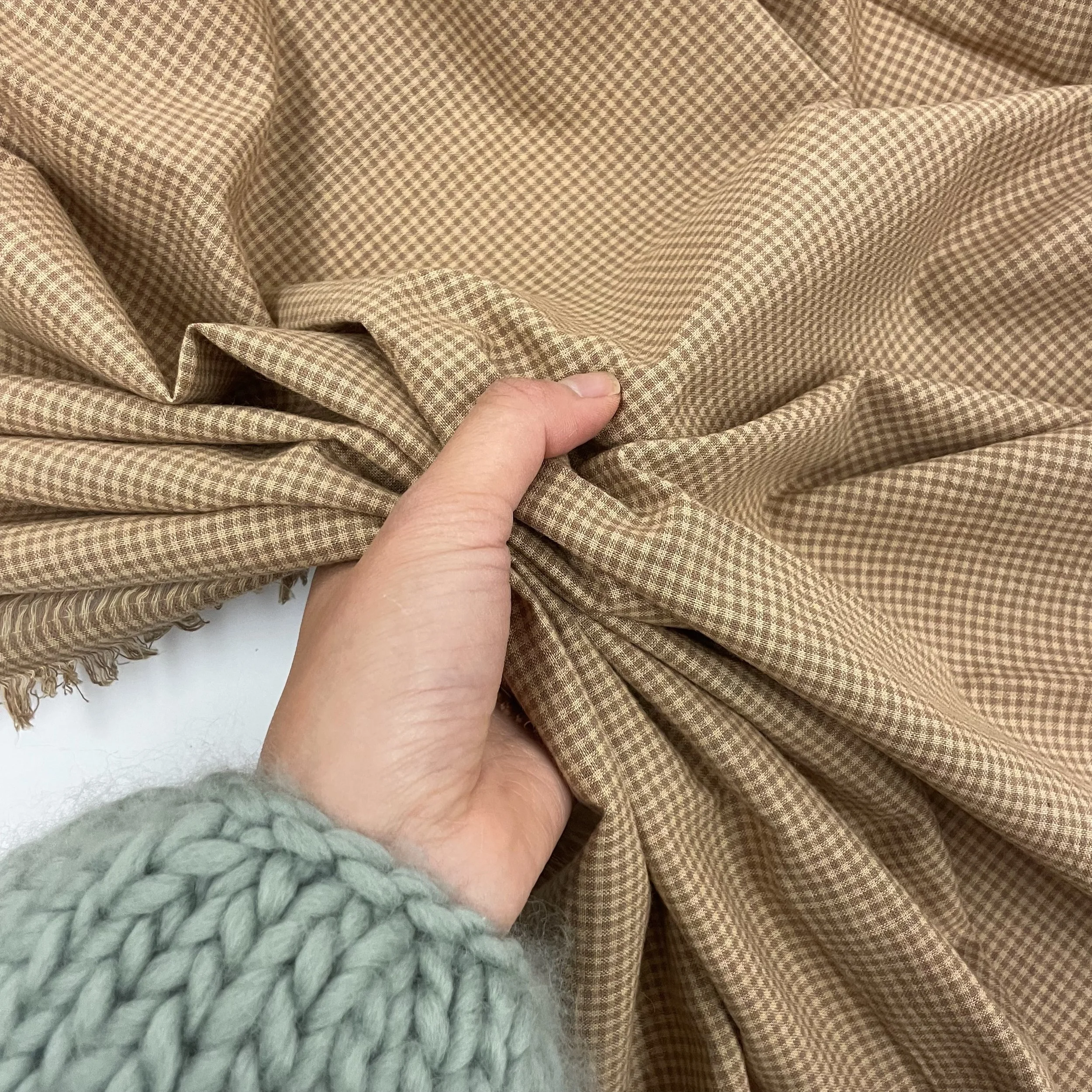 Hey Sew Sister - Handloom Hand Woven Yarn Dyed Cotton Fabric Check Plaid GIngham Stripe - Brown Beige - Lyon 4.jpeg