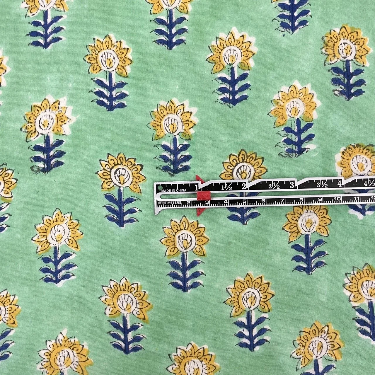 Hey Sew Sister - Sunny - Yellow Flower Floral Indian Block Printed Cotton Fabric - Mint Green Yellow Flower 4.jpeg
