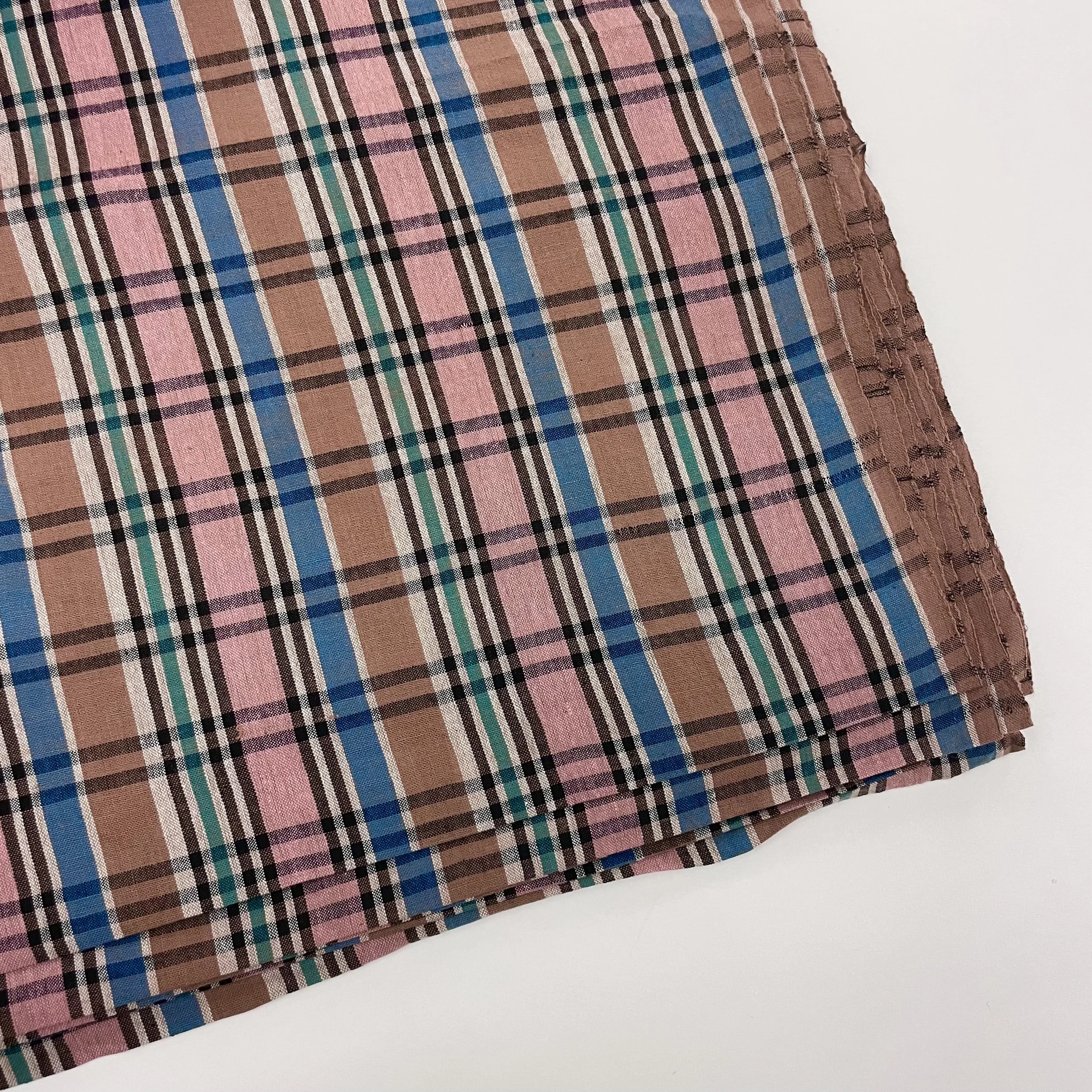 Hey Sew Sister - Handloom Hand Woven Yarn Dyed Cotton Fabric Check Plaid GIngham Stripe - Brown Blue Green Pink - Pitlochry 1.jpeg