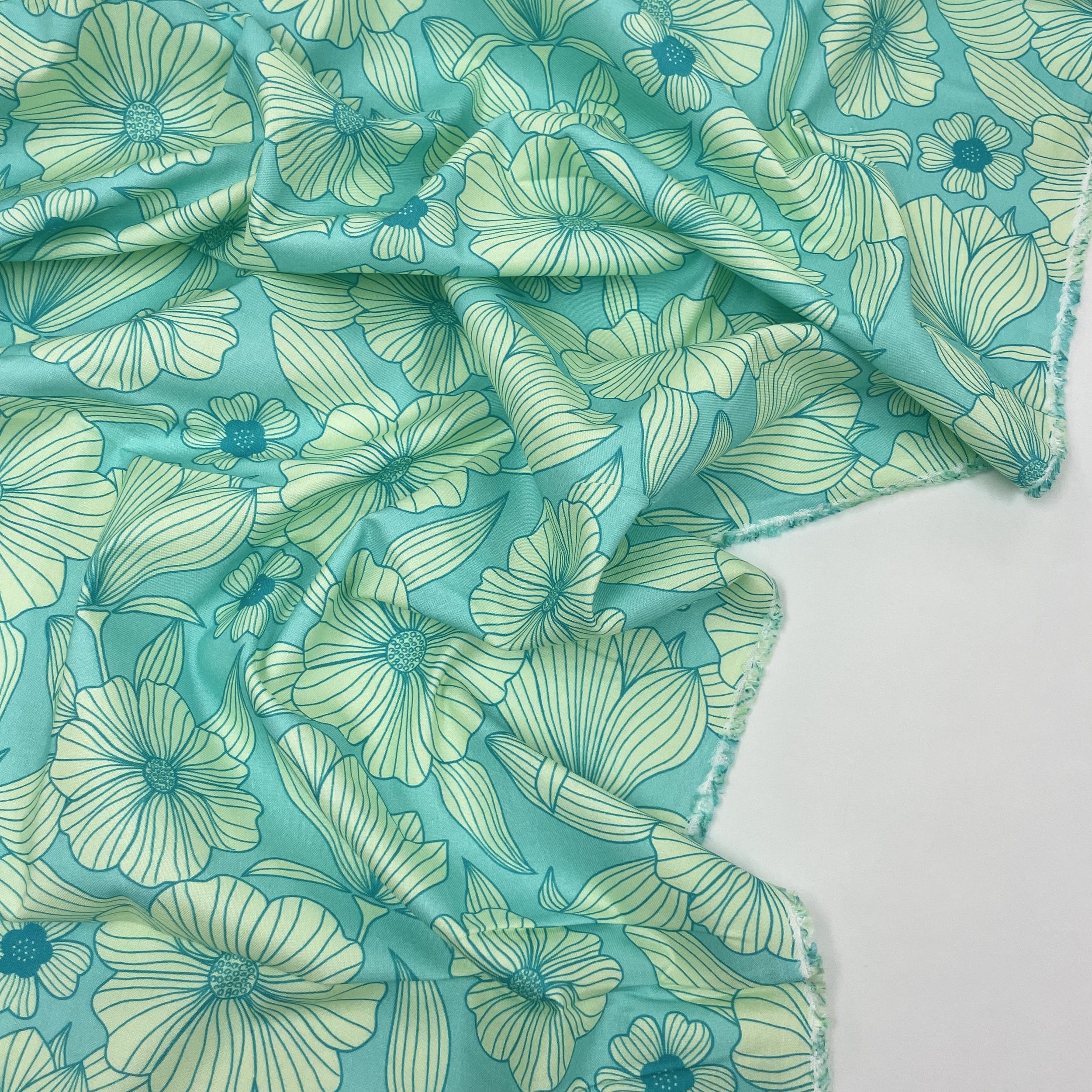 Hey Sew Sister - Crafty Pie - Line Flower (Green) - Cotton Viscose Blend Fabric 2.jpeg