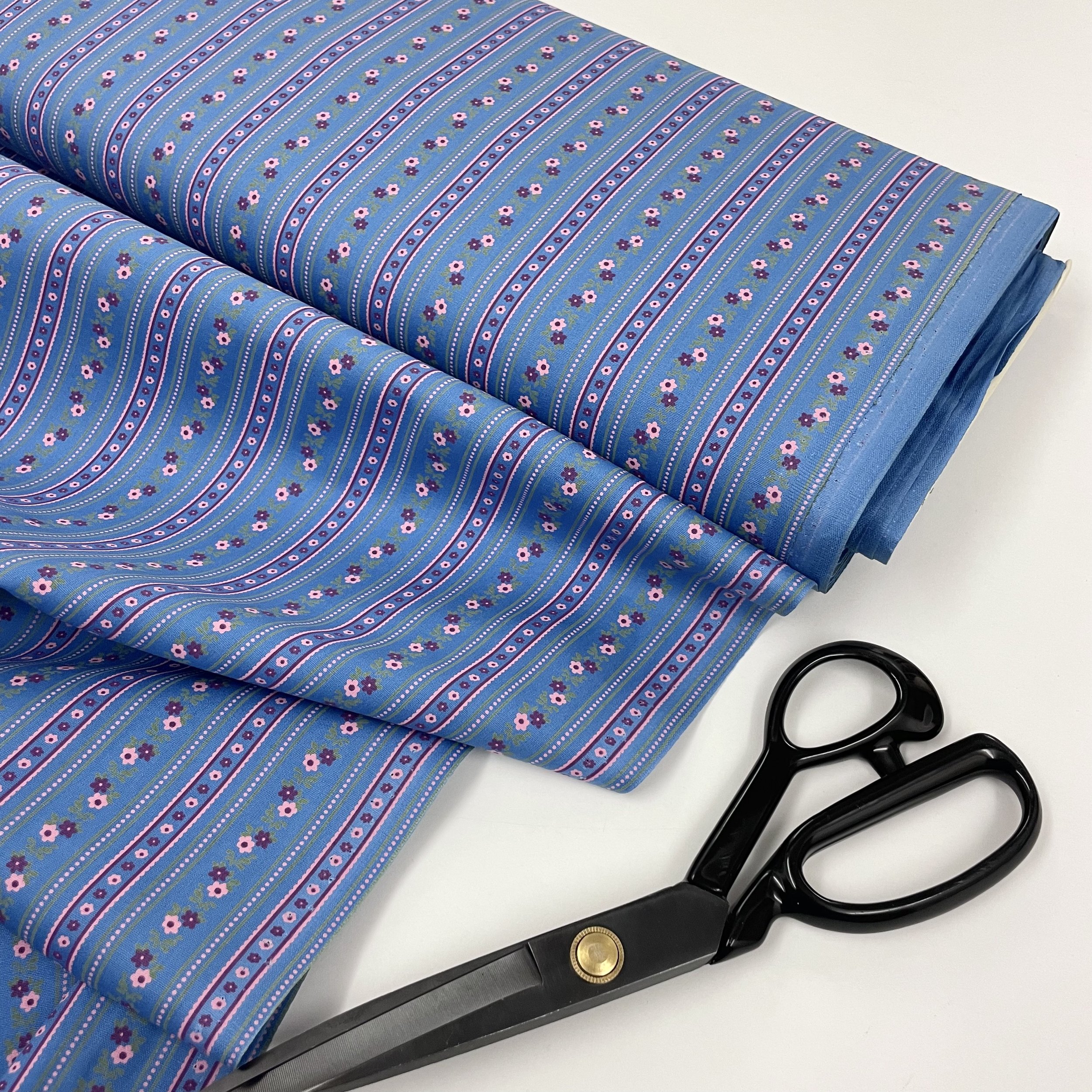 Margot - Wallpaper Floral Stripe Print Cotton Poplin Fabric - Blue 5.jpeg