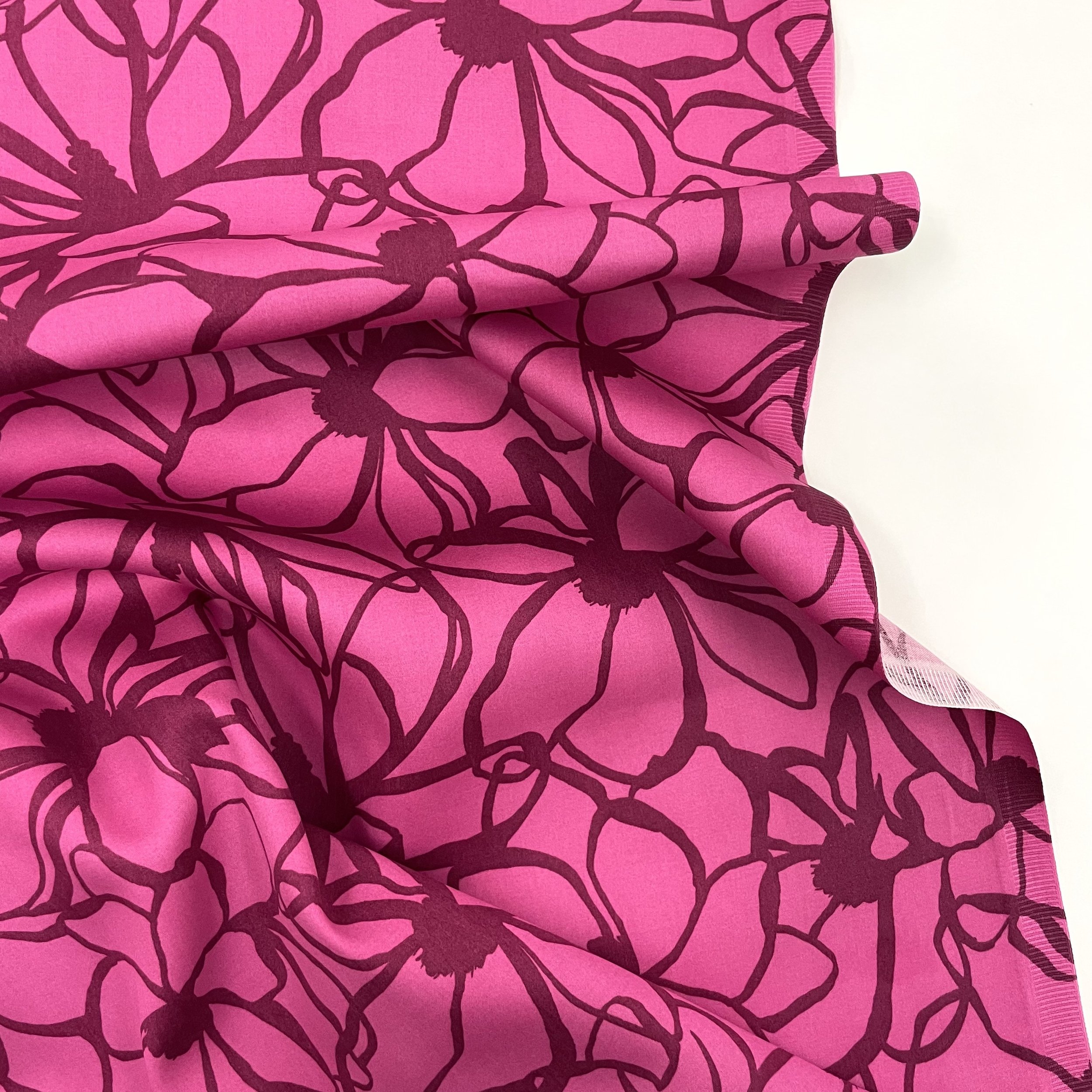 Hey Sew Sister - Nerida Hansen - Magnolia - Abstract Line Floral Print Cotton Satin Fabric - Pink and Red 2.jpeg