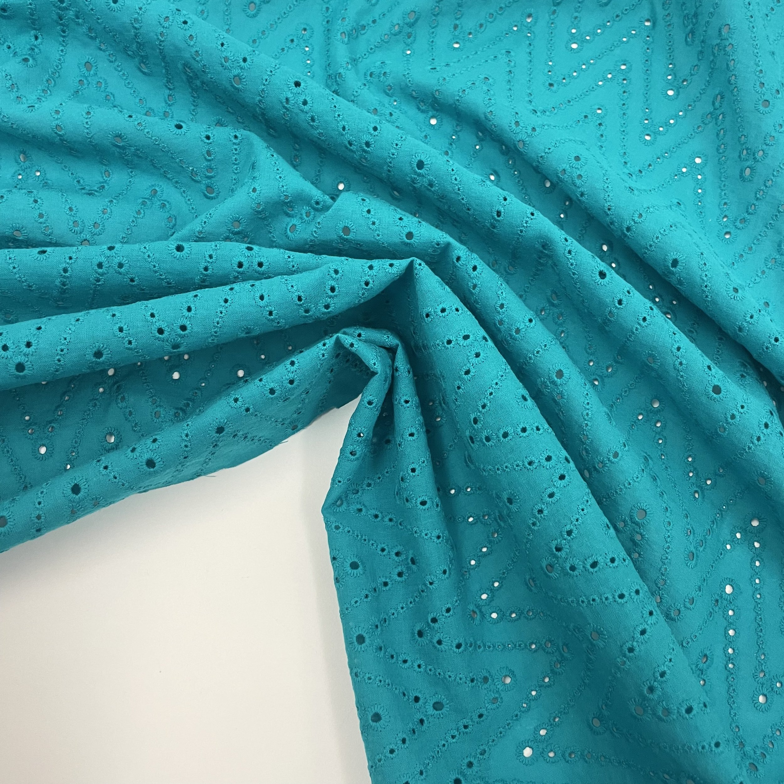Hey Sew Sister - Chevron Eyelet Embroidered Cotton Fabric - Turquoise 2.jpeg