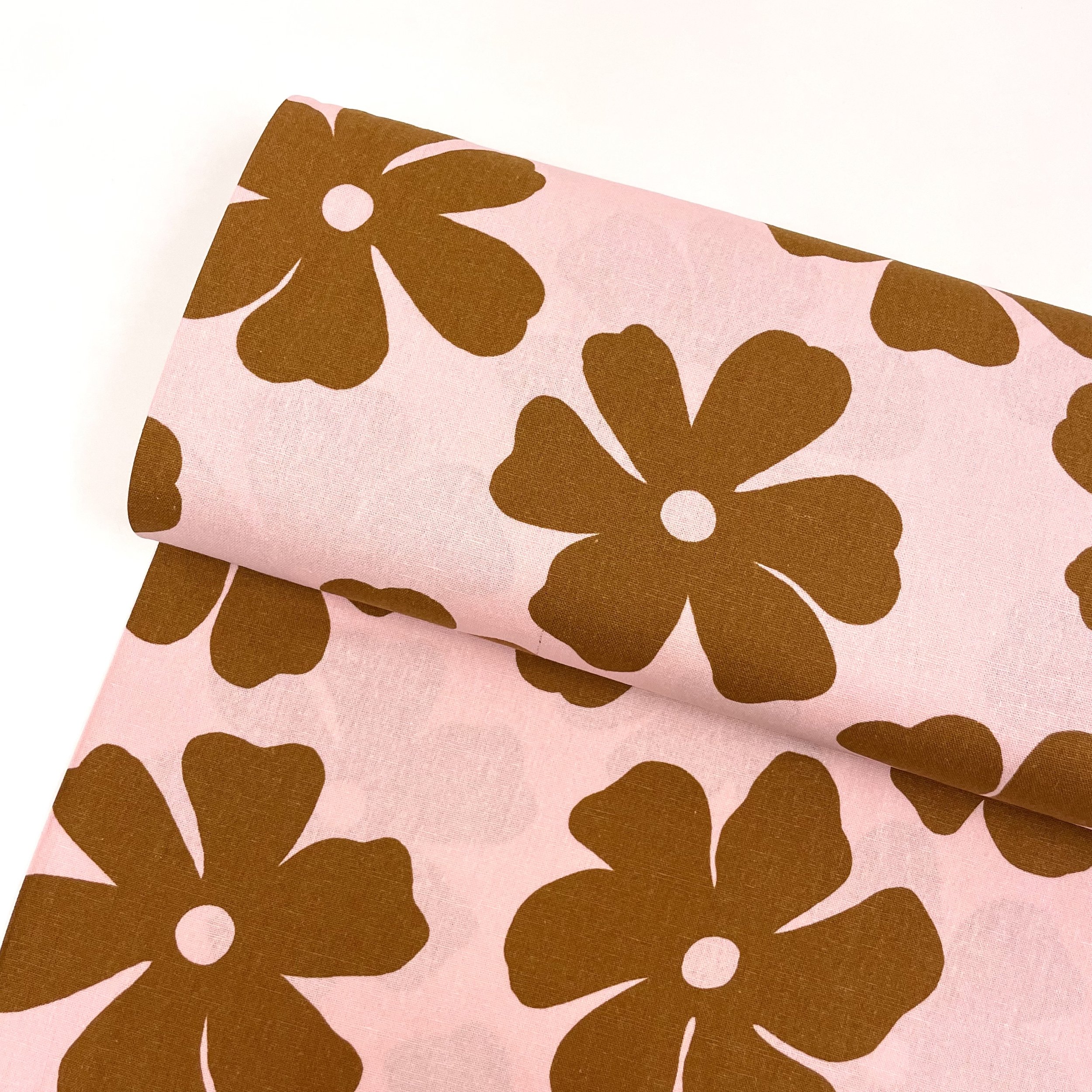 Hey Sew Sister - Sabrina - Viscose Linen Blend Bold Floral Print Dress Fabric - Pink and Caramel 1.jpeg