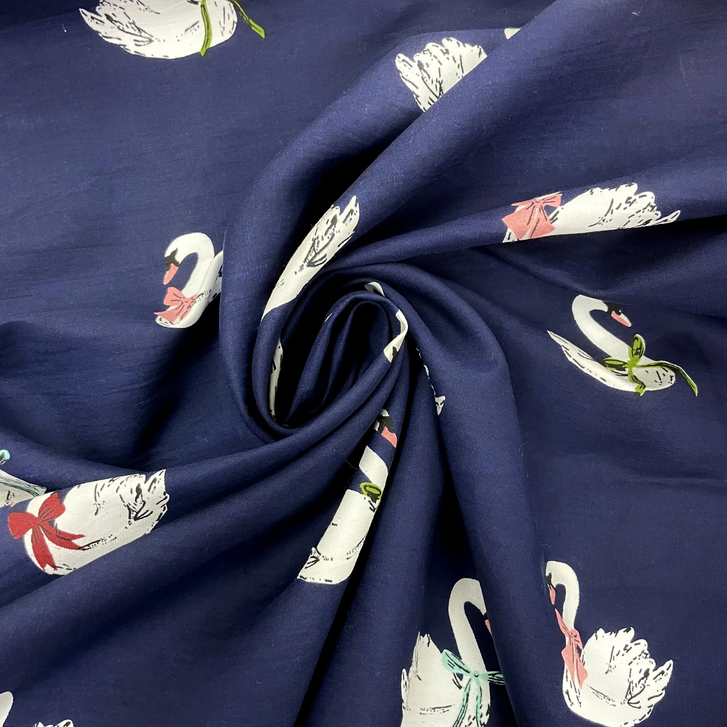 Hey Sew Sister - Odette Swan Screen Print Cotton Twill Fabric - Navy 3.jpeg