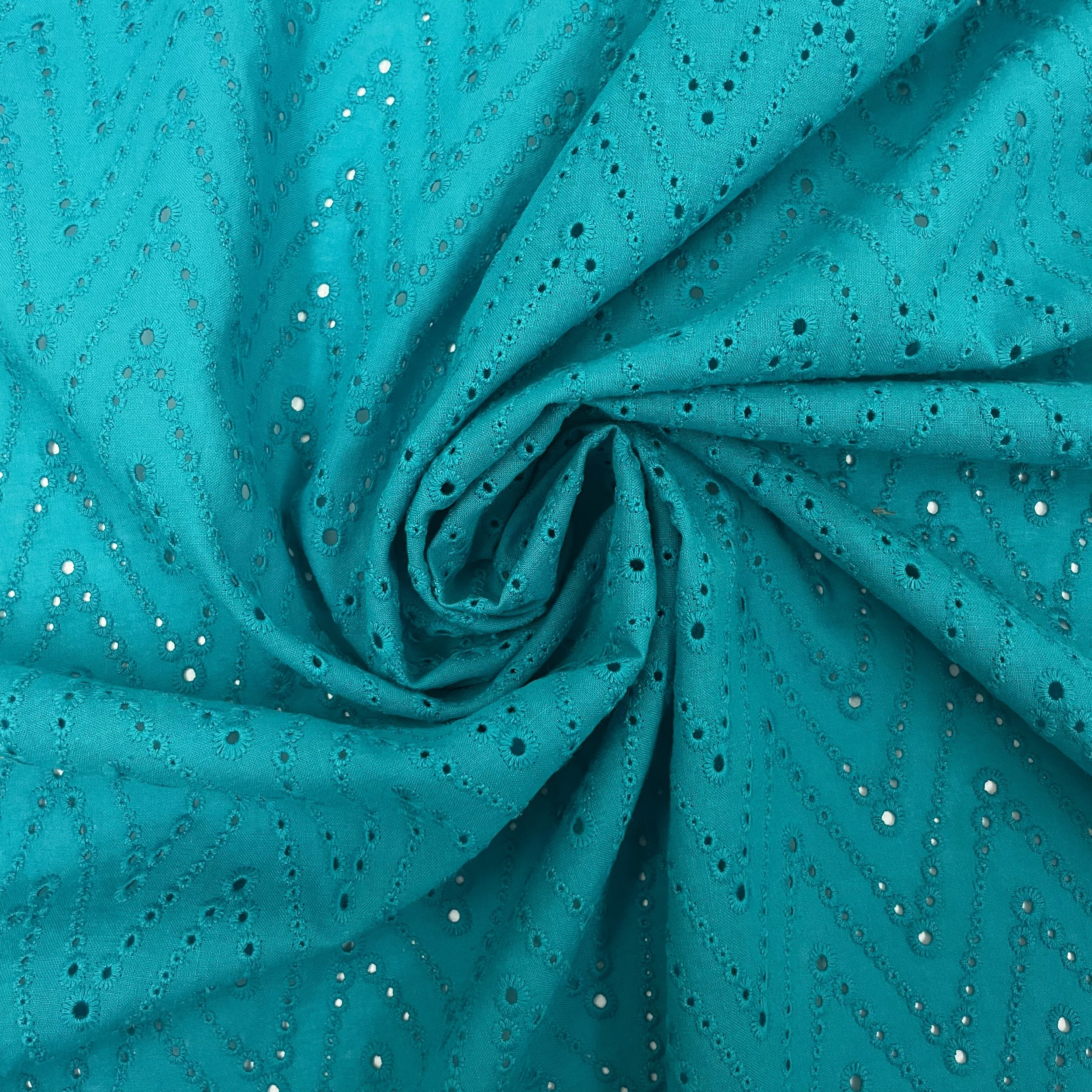 Hey Sew Sister - Chevron Eyelet Embroidered Cotton Fabric - Turquoise 4.jpeg