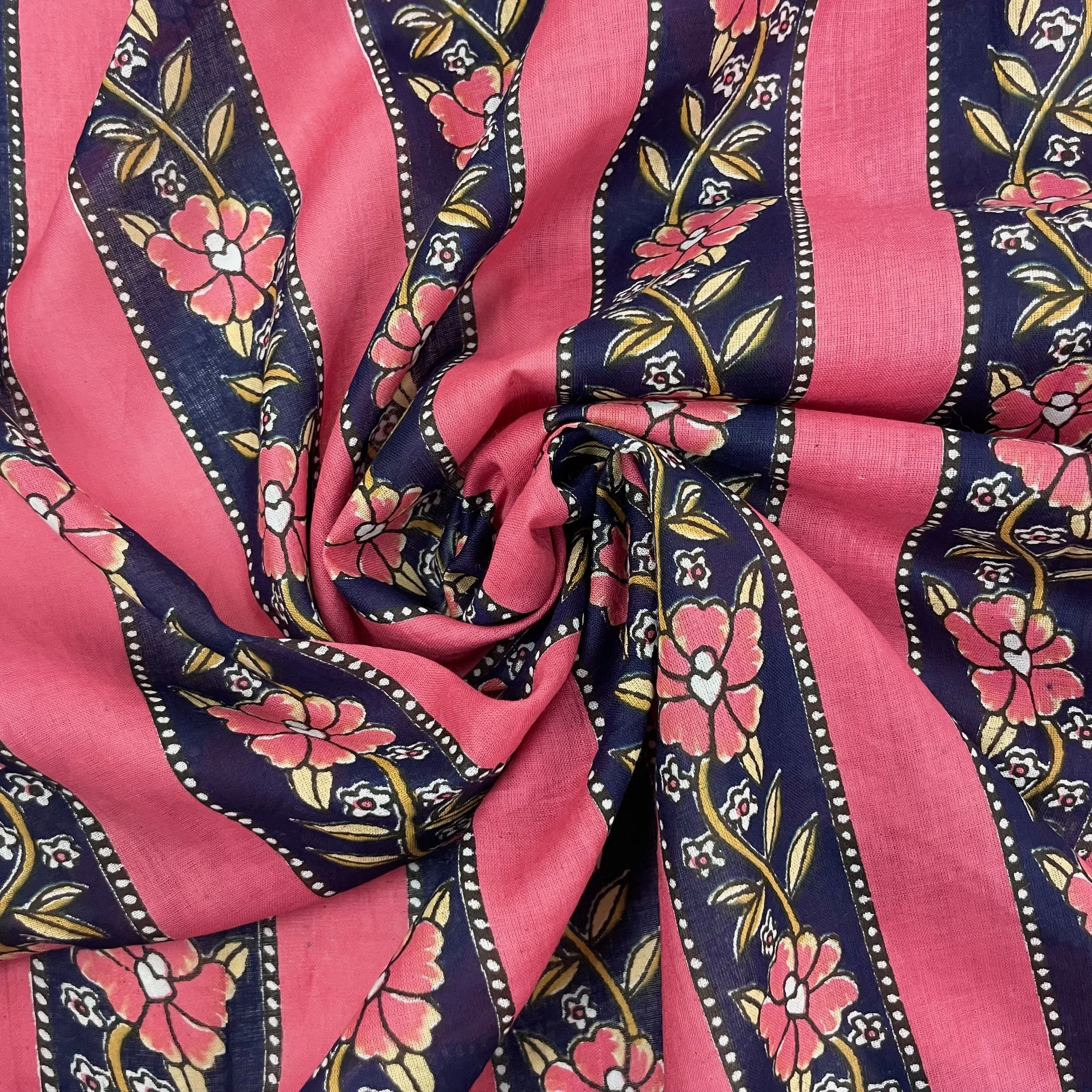 Hey Sew Siser - Floral Wallpaper Stripe - Screen Printed Lightweight Cotton Fabric - Navy and Fuchsia 3.jpeg