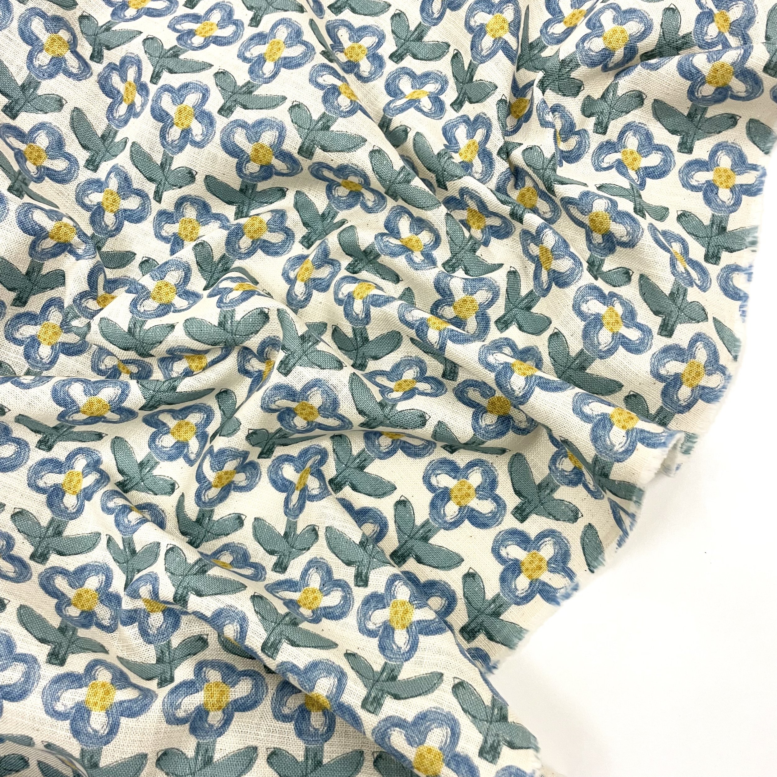 Hey Sew Sister - Sevenberry Japan - Nobana Hanako - Cute Flower Print Loose Weave Cotton Fabric - Blue on Natural 2.jpeg