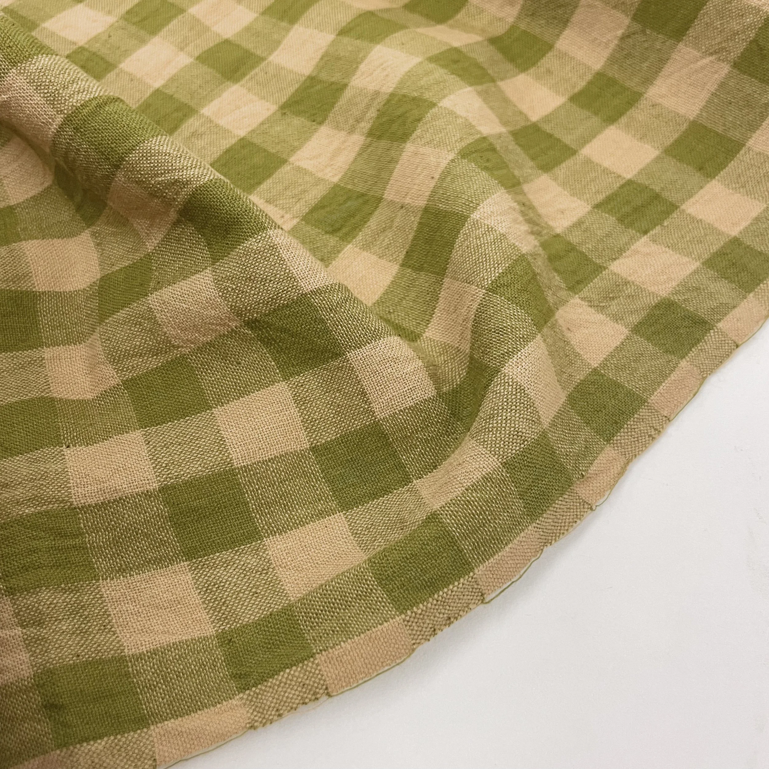 Hey Sew Sister - Handloom Hand Woven Yarn Dyed Cotton Fabric Check Plaid GIngham Stripe - Olive Green and beige - Dunkeld 5.jpeg