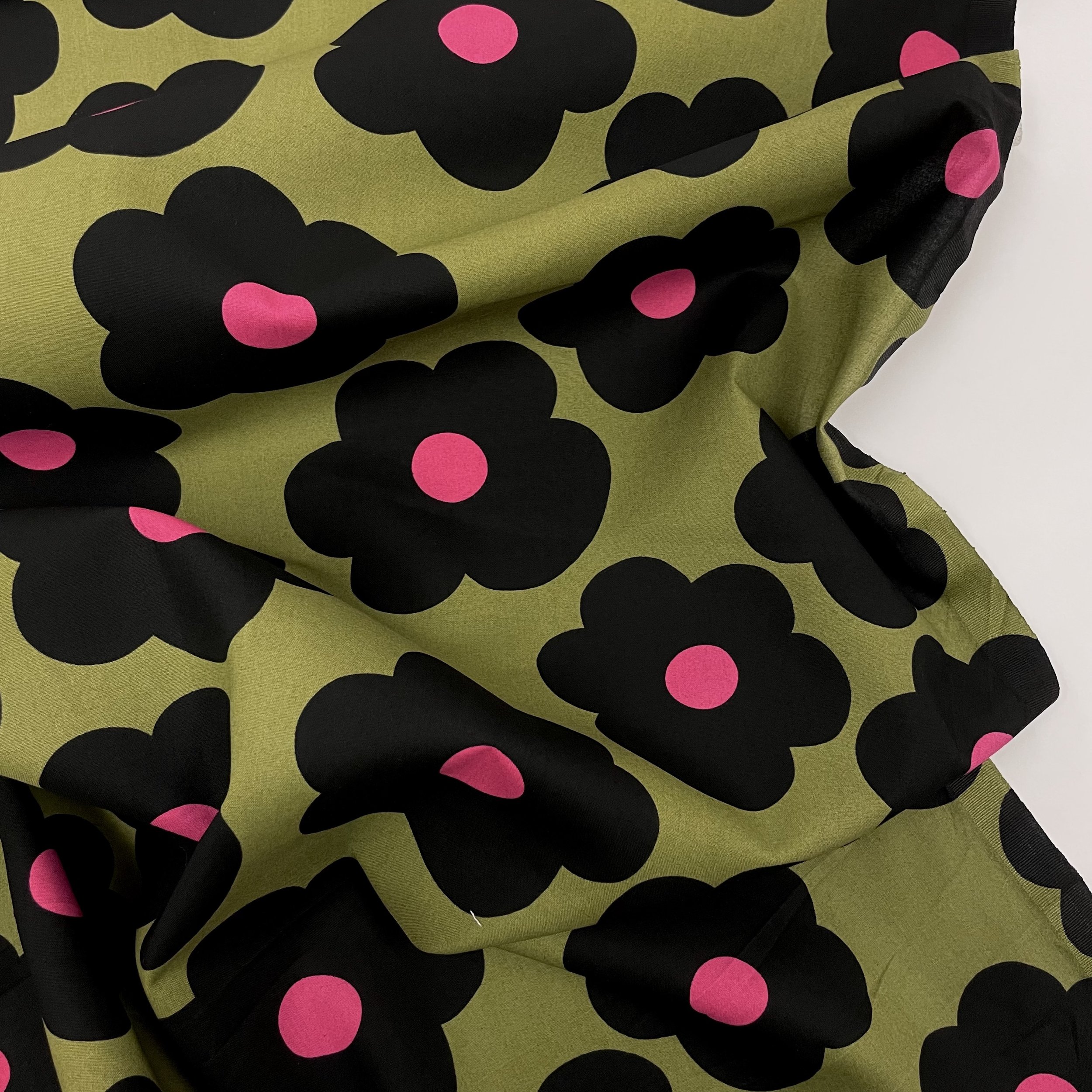 Hey Sew Sister - Nerida Hansen - Big Flower - Floral Printed Fine Cotton Poplin Fabric - Moss Green and Black 2.jpeg