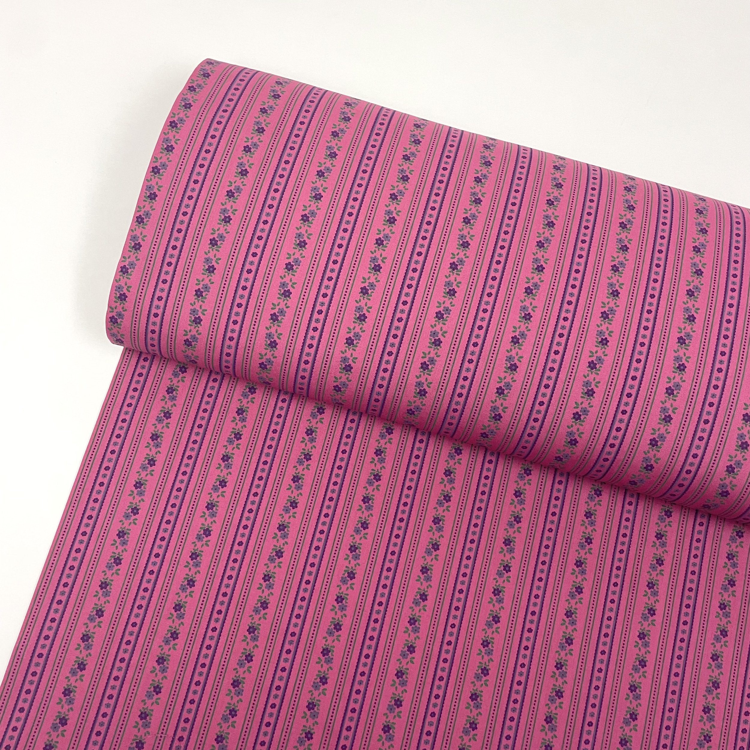 Margot - Wallpaper Floral Stripe Print Cotton Poplin Fabric - Pink 1.jpeg